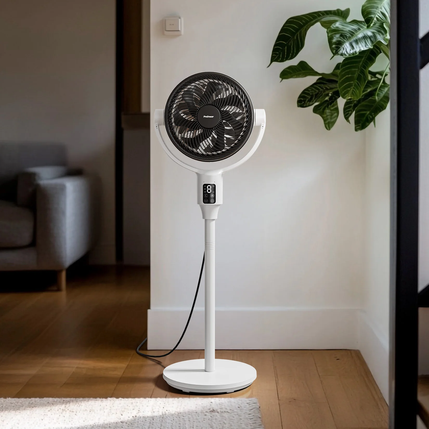 Ventilateur sur pied hybride AirFlo Plus™ 44 (2025) – Circulateur d'air ultra silencieux – Blanc