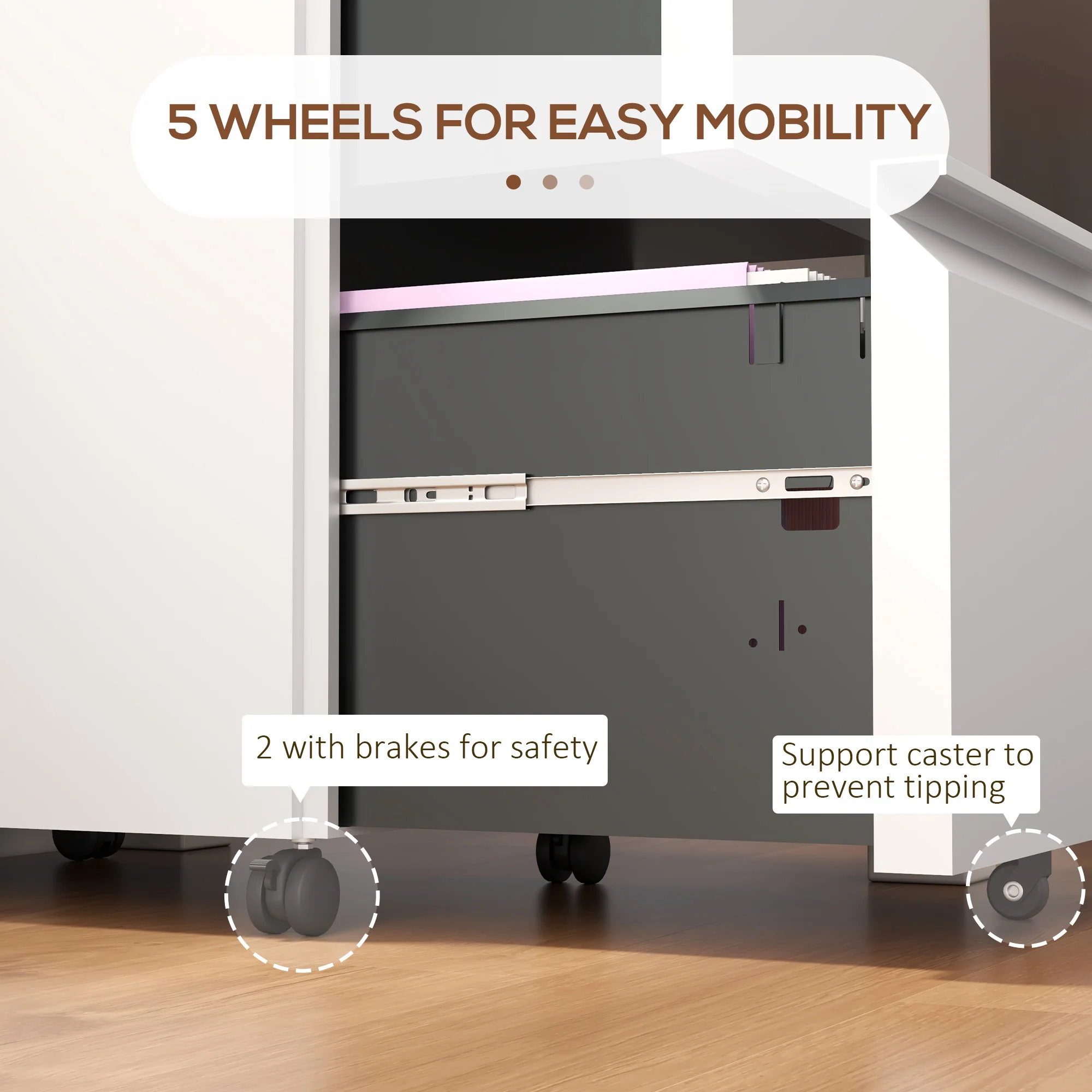 Mobilt arkivskab med 2 skuffer. Låsbart arkivskab i stål. Formonteret kabinet. Hvid.