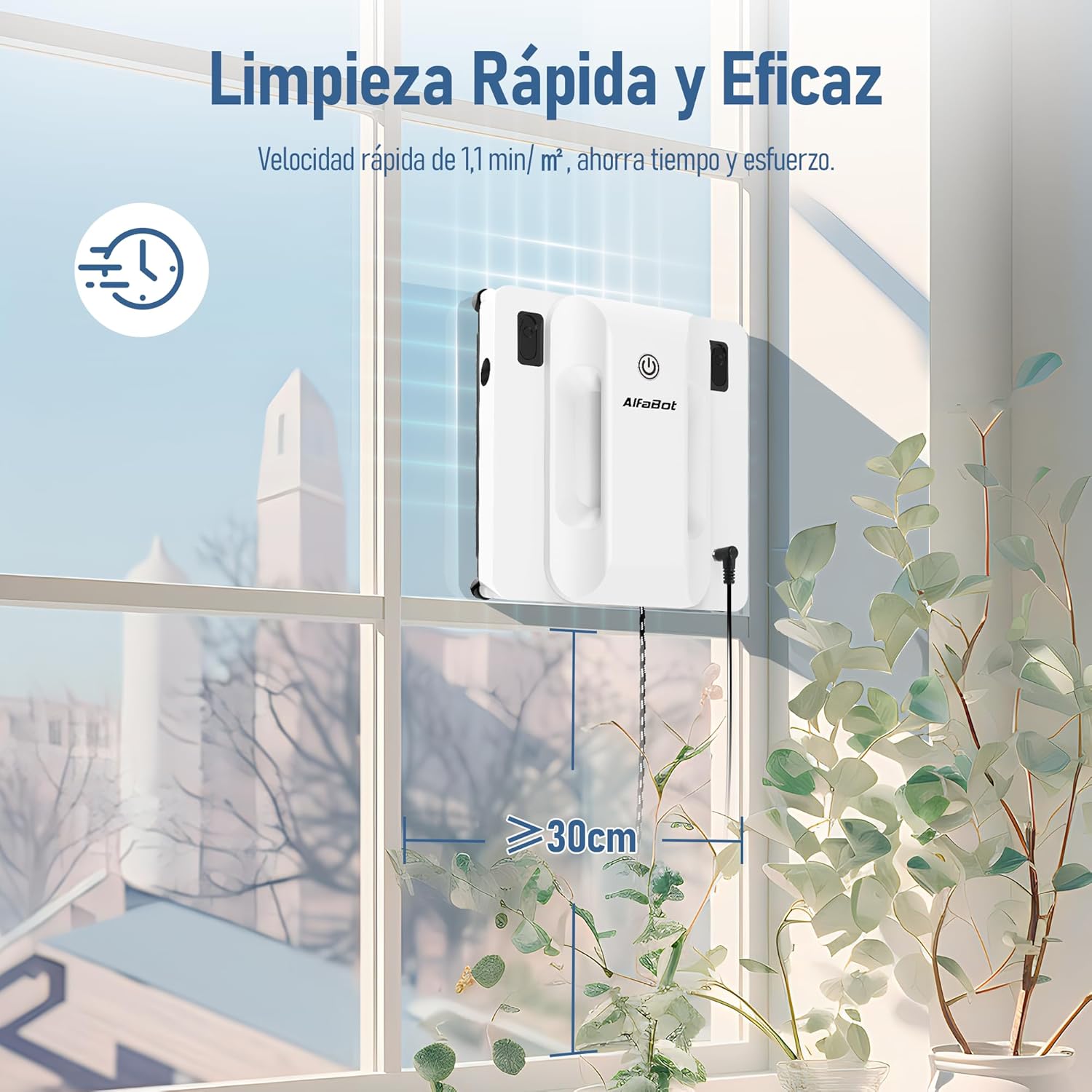 AlfaBot GLS400 vinduesvaskerrobot, intelligent elektrisk vinduesvaskerrobot med tovejssprøjte, 50 ml, intelligent navigation, til alle glatte overflader, firkantet