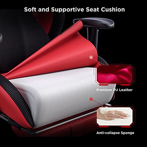 AutoFull Gaming-Schreibtisch- und Bürostuhl mit ergonomischer Lendenwirbelstütze, Rennstil, PU-Leder, verstellbarer Drehstuhl mit hoher Rückenlehne für PC