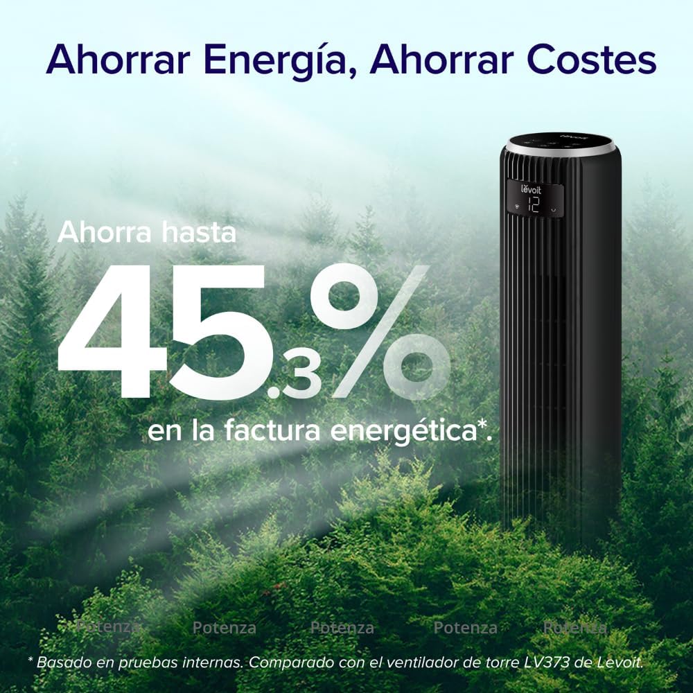 Ventilateur tour LEVOIT 20 dB avec télécommande, moteur CC 7,9 m/s, ventilateur silencieux 26 W avec mode veille, 4 modes et 12 vitesses, minuterie 12 h, affichage LED, oscillation à 90°, blanc