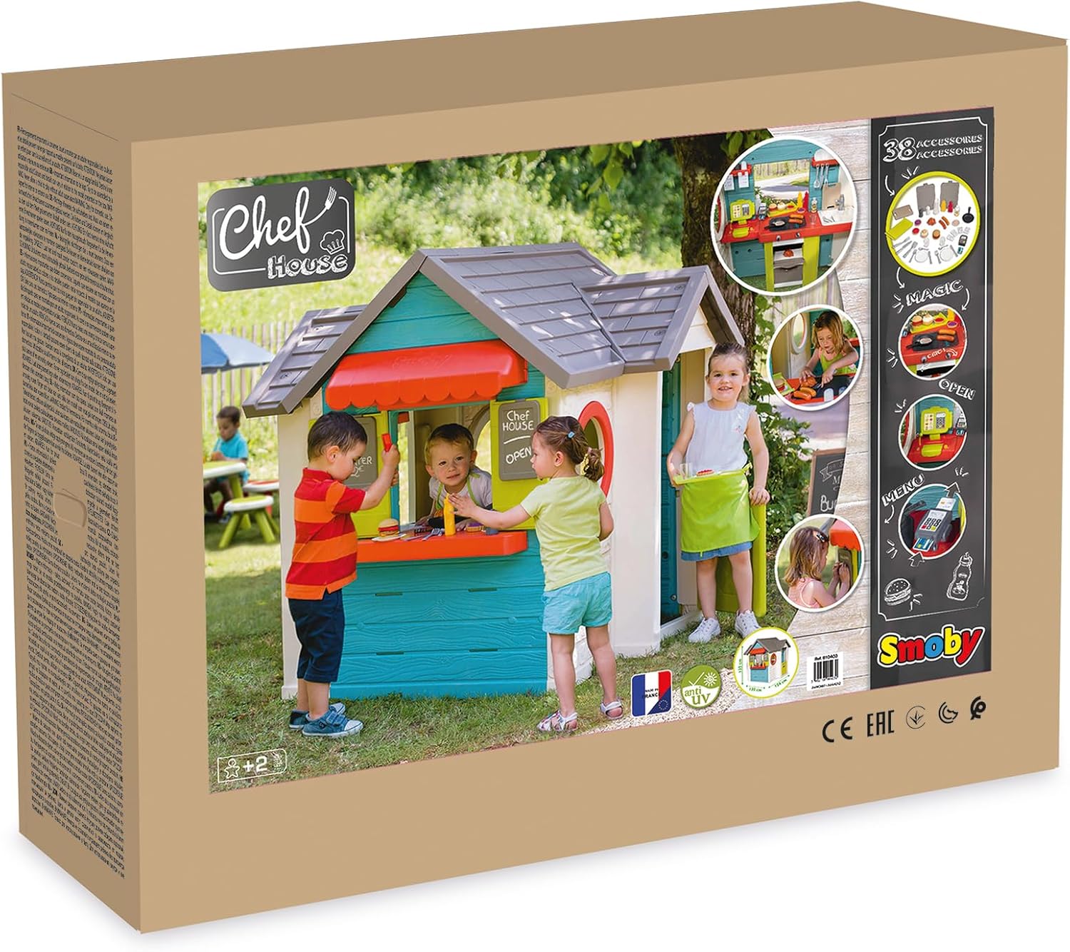 Smoby Life Gartenhaus – Kinder-Spielhaus zum Gärtnern – Inklusive Pflanzgefäß, Vogelfutterhaus, Werkzeug und Zubehör – UV-Schutz – Recyceltes Material – Ab 2 Jahren (7600810408)