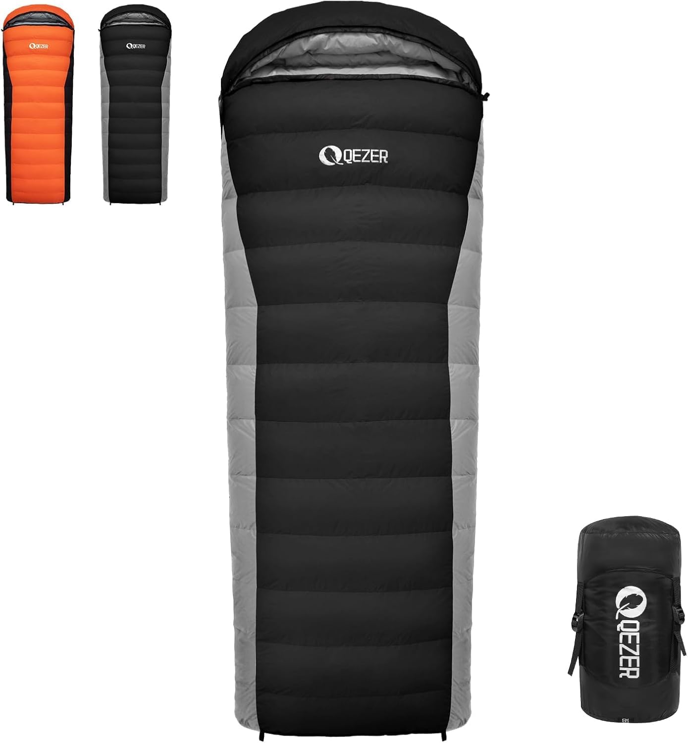 QEZER Dunsovepose 220 cm x 80 cm 8~-3 ℃ 4 sæsoner Ultralet sovepose til voksne og børn, sovepose til camping og vandreture