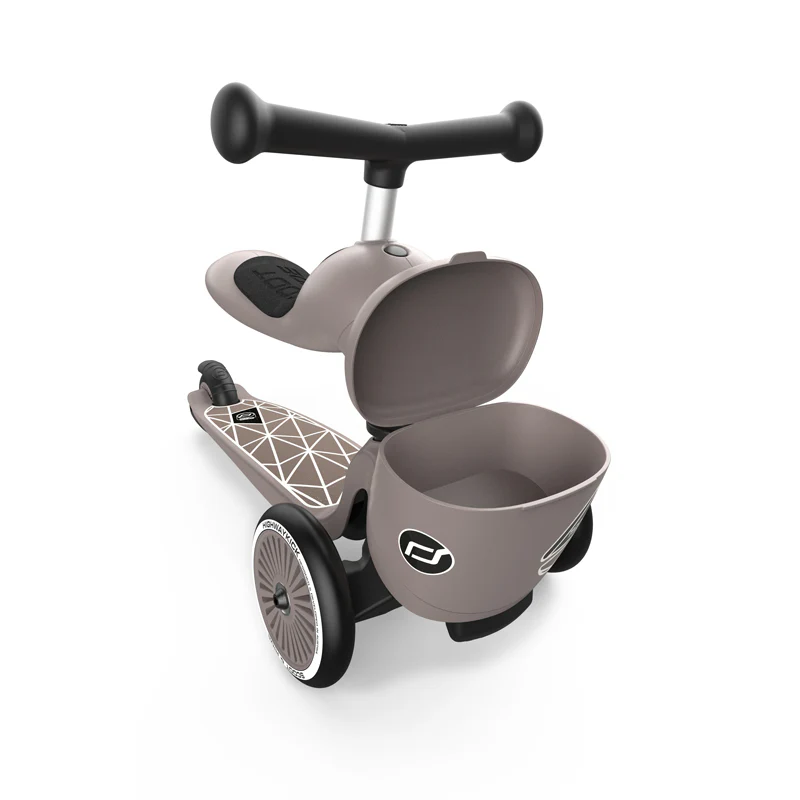 Trottinette 2-en-1 Scoot & Ride Highwaykick 1 Lifestyle avec siège (modèle 2025). Pour les enfants de 1 à 5 ans. Modèle avec compartiment de rangement.