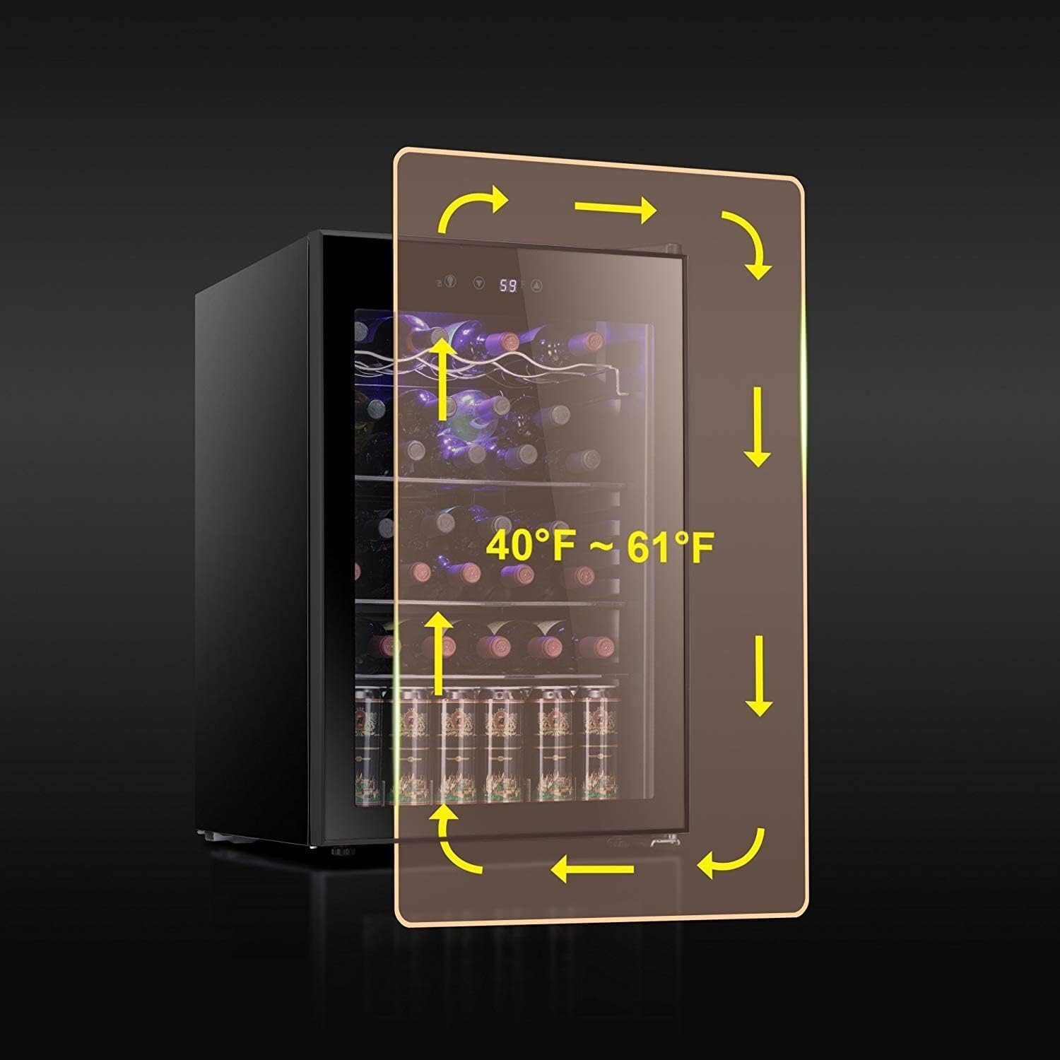 Cave à vin/réfrigérateur à boissons Antarctic Star 36 bouteilles, mini-cave à vin, réfrigérateur à bière et soda, fonctionnement silencieux avec compresseur, température réglable, autonome, noir, 4,4 pi³