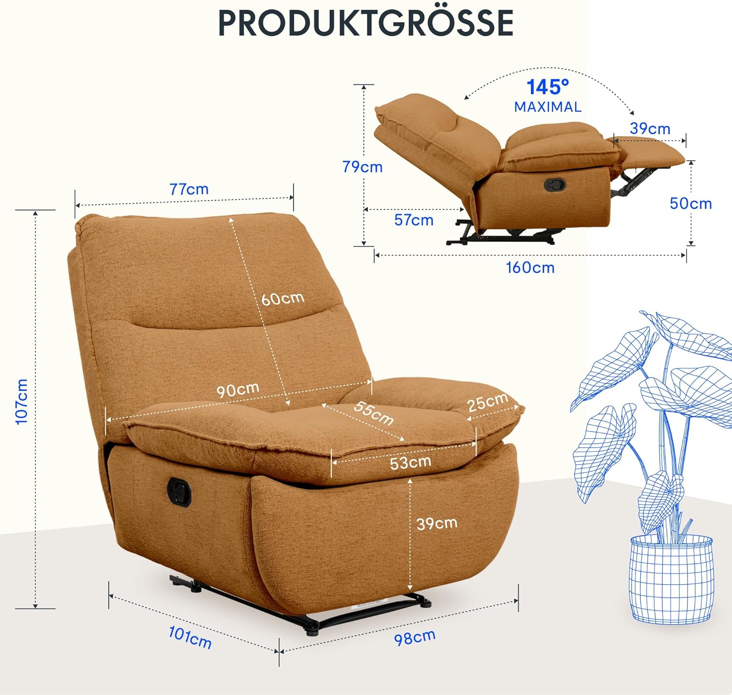 FLEXISPOT XC6 Relaxsessel, Drehsofa mit Wippfunktion, TV-Sessel mit verstellbarer Rückenlehne, Liegesessel für Schlafzimmer, Wohnzimmer und Heimkino (Beige)