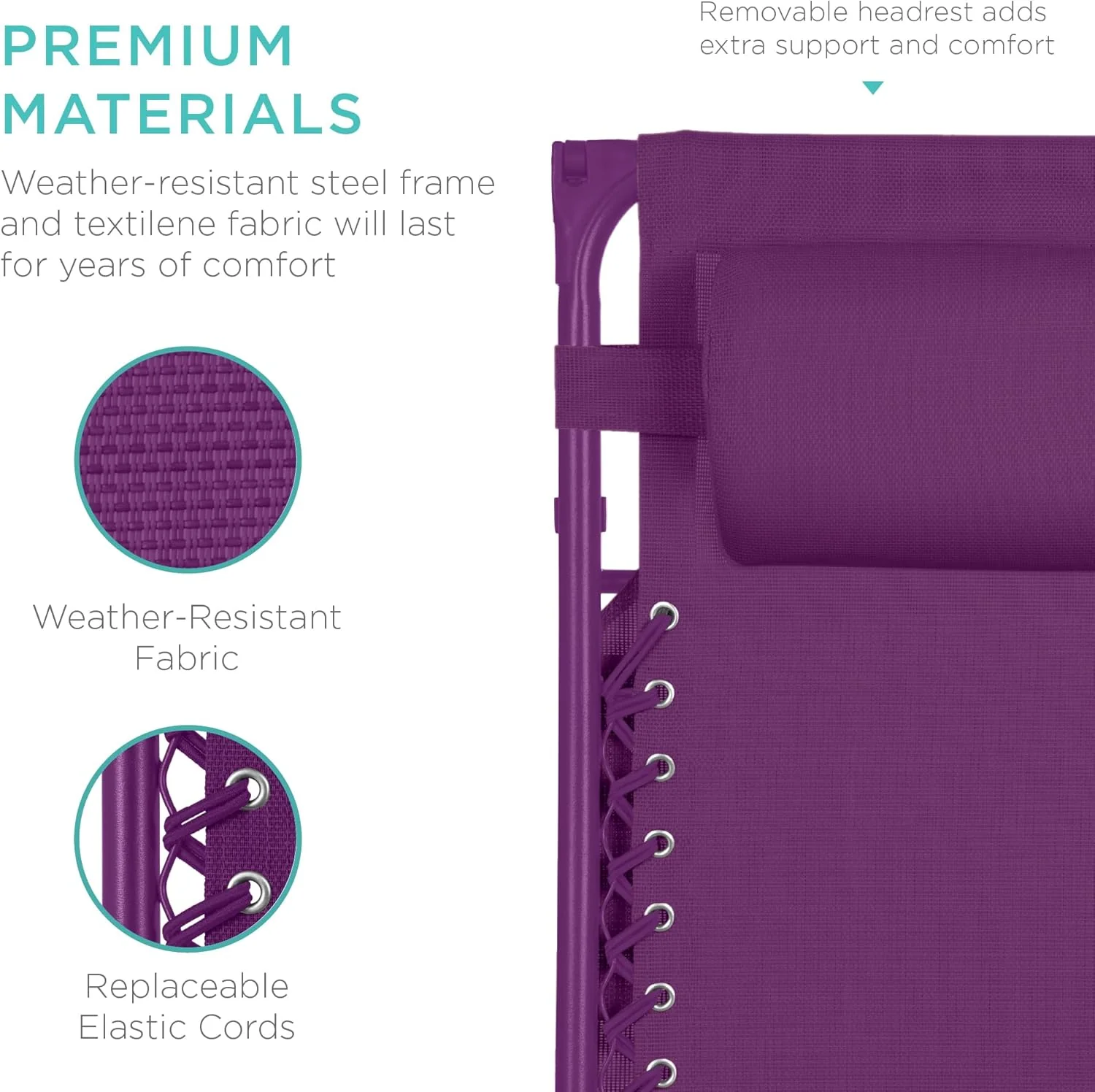 Bedste valg – Zero Gravity-lænestol til terrassen. Justerbar og foldbar udendørsstol med baldakin, nakkepude og sidebakke. Textilene – Påfugleblå