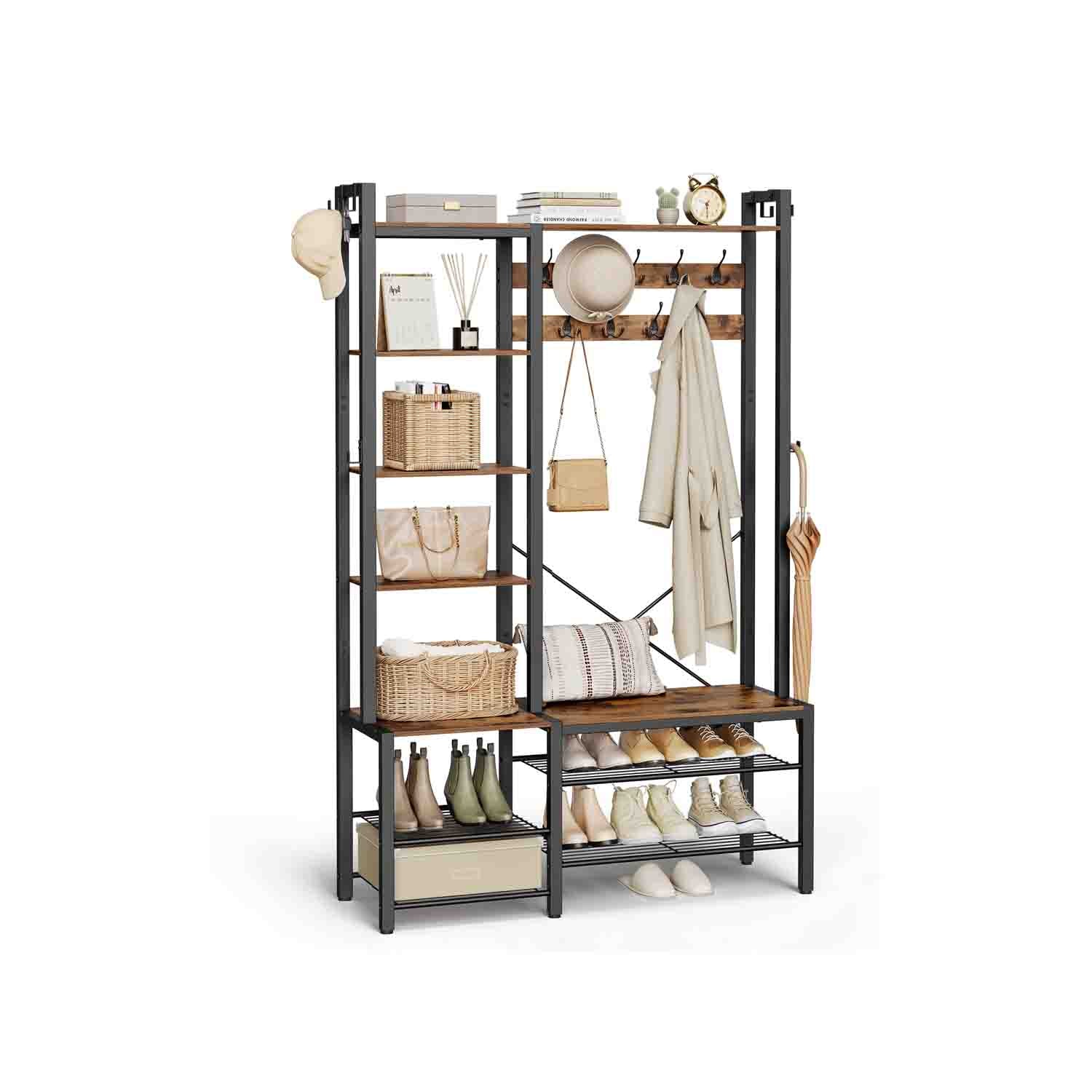 Knagerække med skobænk i entréen, stengrå og blæksort