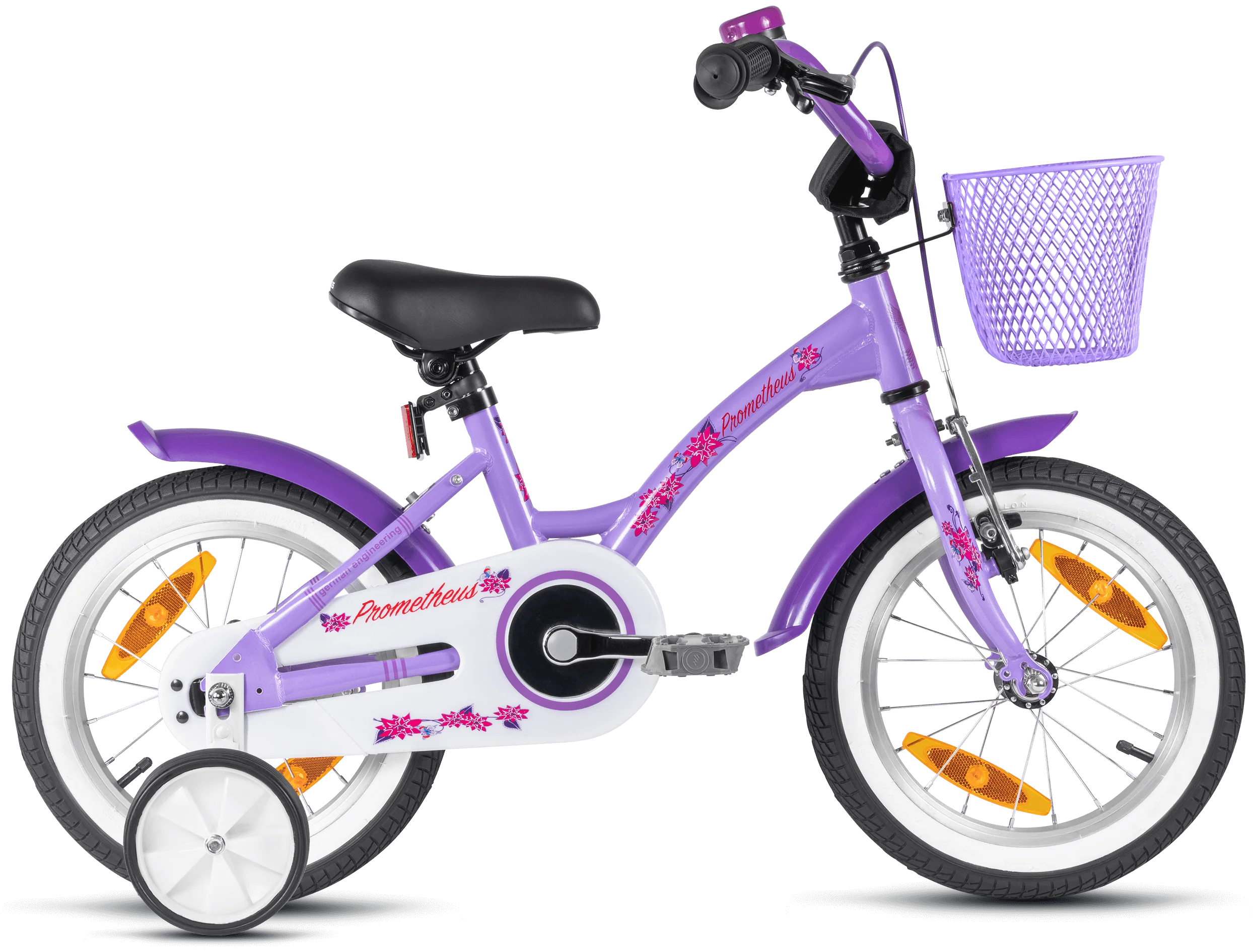 2025 Kinderfahrrad, 14 Zoll, mit Stützrädern. Violett und Weiß. Alter: 3–4 Jahre