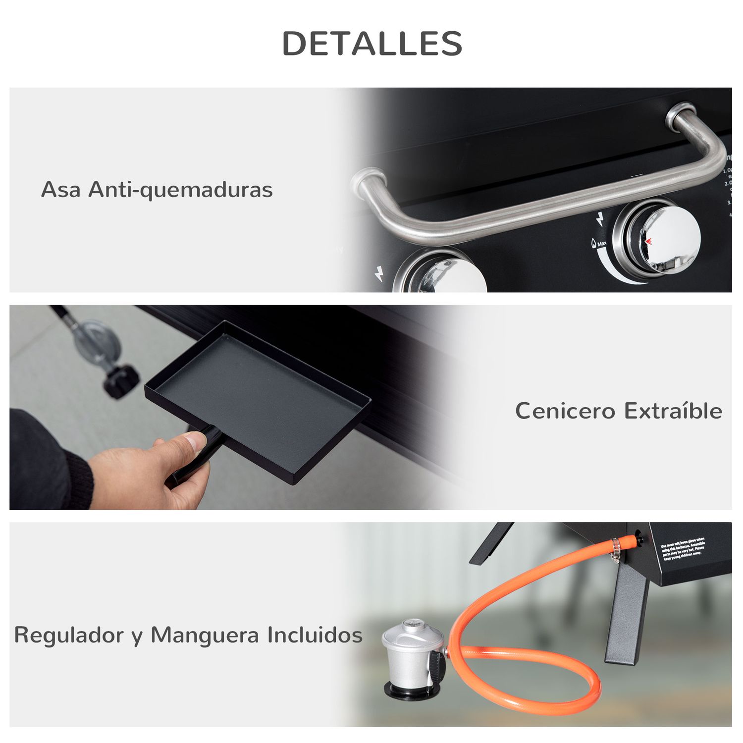 Gas-Tischgrill aus Kohlenstoffstahl, 55 x 46,5 x 41 cm – outsunny.black