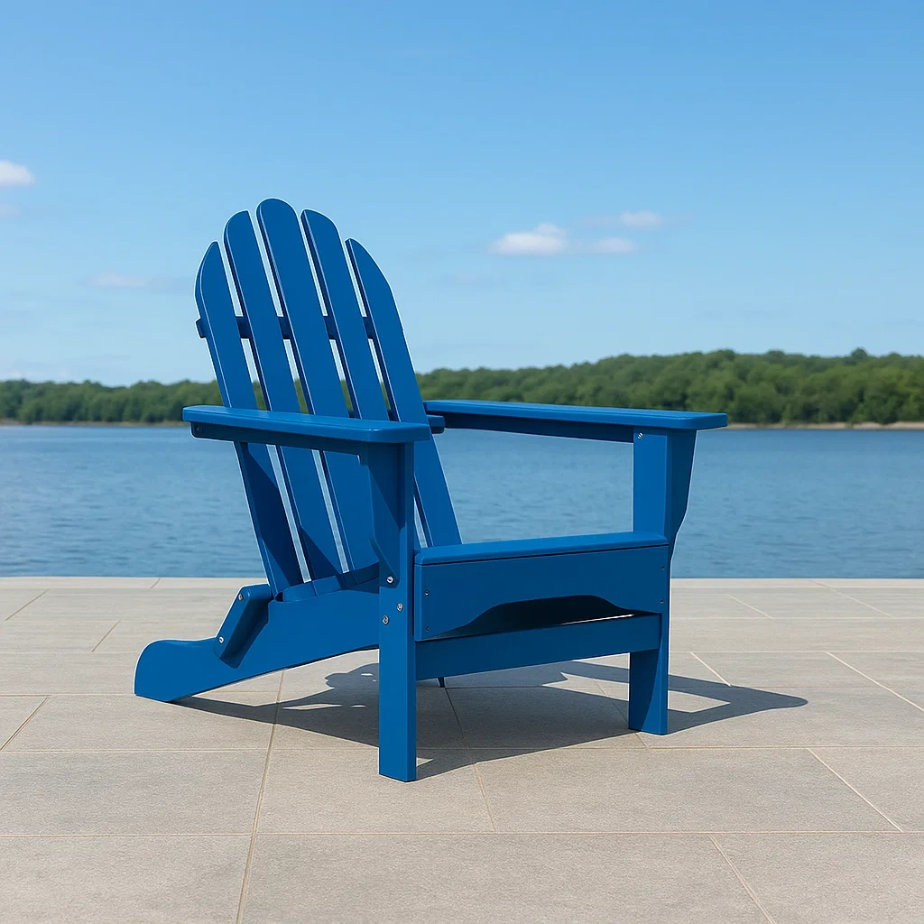 Chaise Adirondack bleue en plastique, pour usage extérieur, 69 x 63 x 89 cm