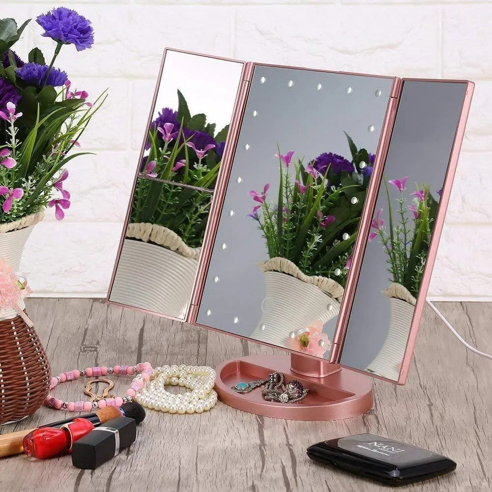 Miroir de maquillage éclairé – Miroir de courtoisie intelligent avec lumières et grossissement x10