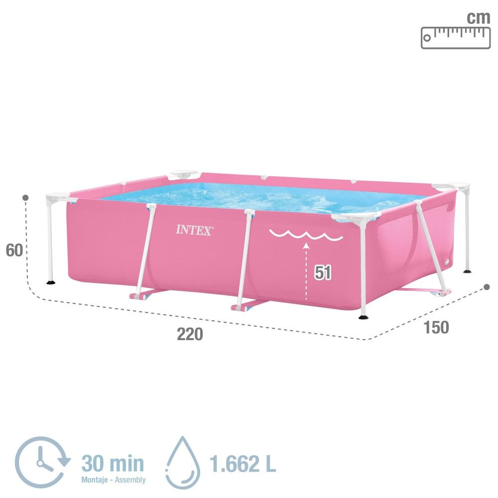 Abnehmbarer, rechteckiger PVC-Schlauchpool 220x150x60 cm, rosa, Intex