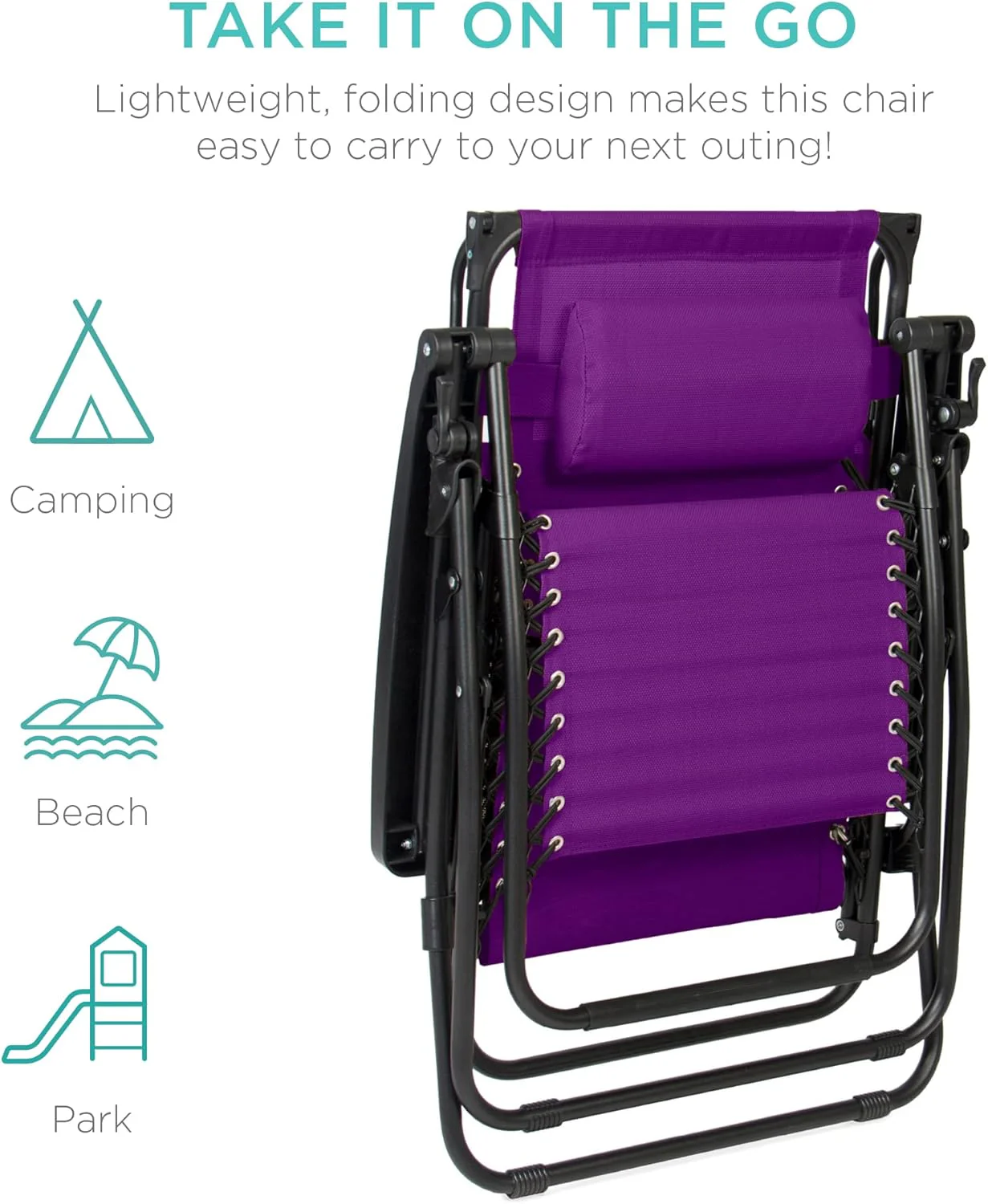 Bedste valg – Zero Gravity-lænestol til terrassen. Justerbar og foldbar udendørsstol med baldakin, nakkepude og sidebakke. Textilene – Påfugleblå