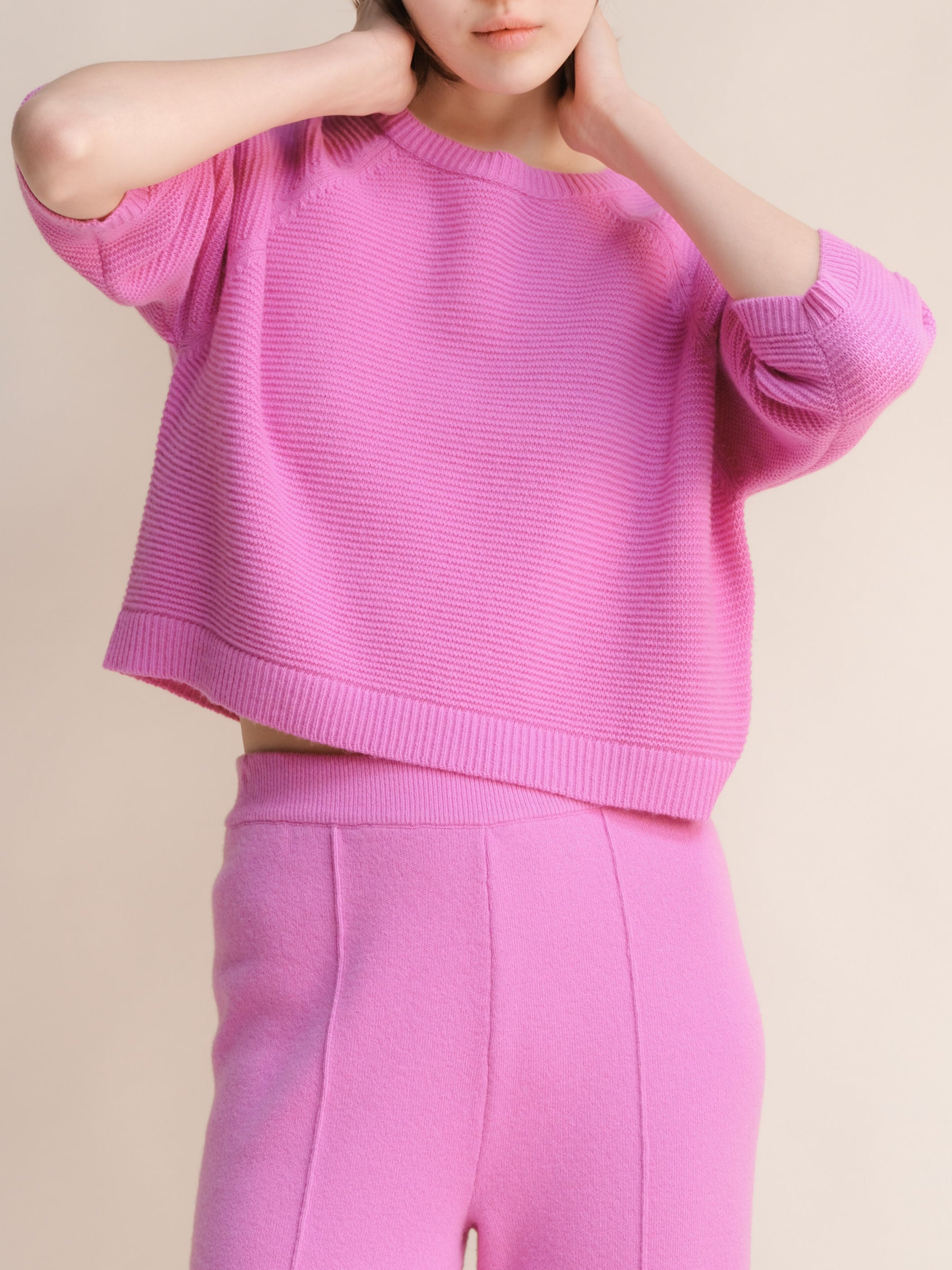 Cashmere Mix Cropped 3/4 Sleeve Pullover
