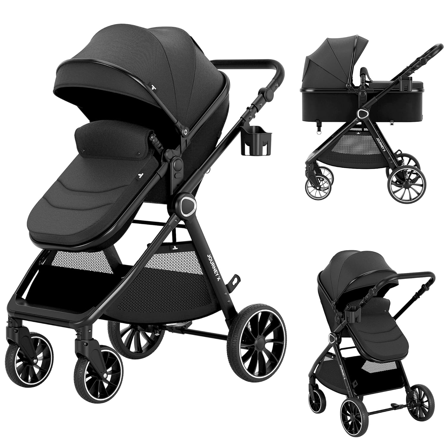 2 in 1 Baby Stroller, Convertible Bassinet Pushchair for Infants and Newborns 0-36 Months