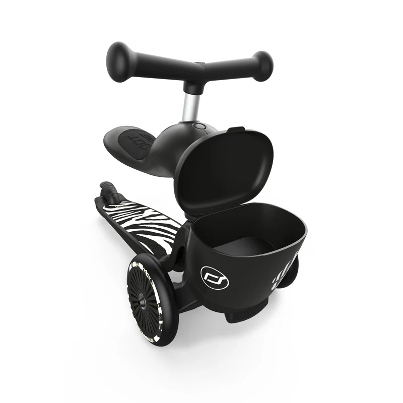 Trottinette 2-en-1 Scoot & Ride Highwaykick 1 Lifestyle avec siège (modèle 2025). Pour les enfants de 1 à 5 ans. Modèle avec compartiment de rangement.