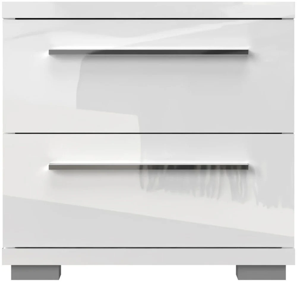 Hvidt, blankt klaver-natbord med 2 skuffer, 45 cm bredt