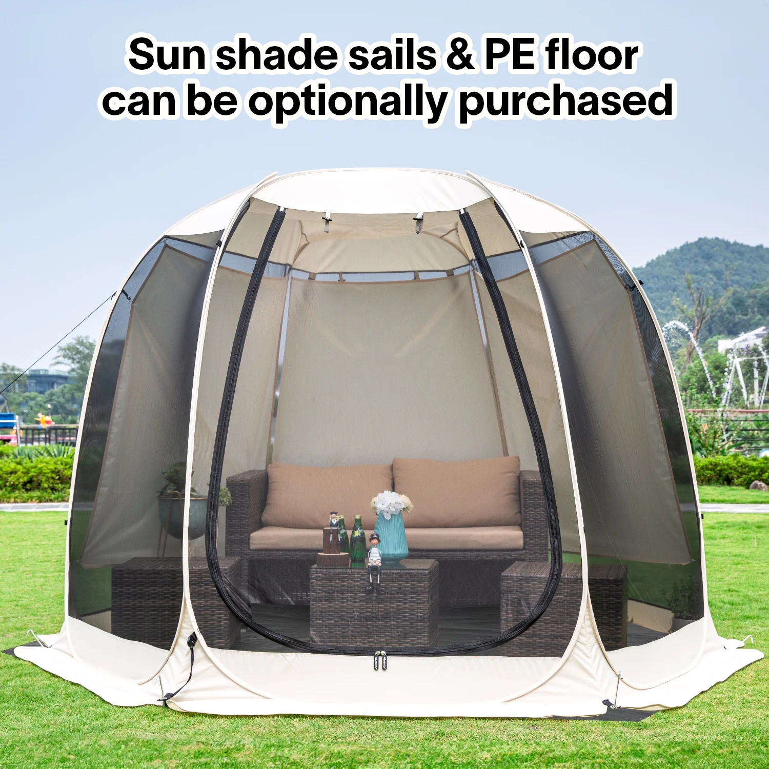 10 x 10 myggenet til udendørs familietelt - Udtrækkelig pavillon med markise til have eller restaurant