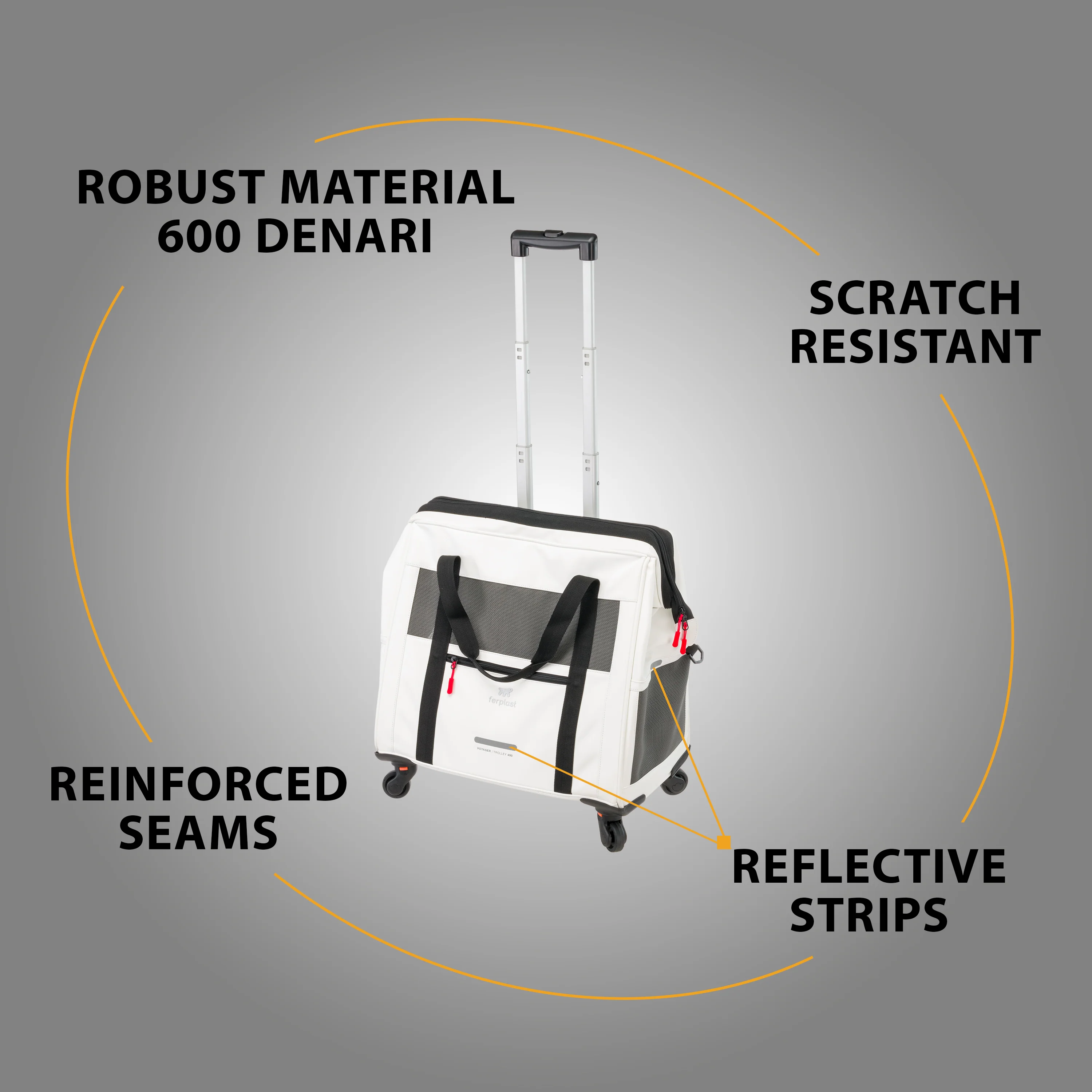 2025 Voyager Trolley von Ferplast – Stilvoller und leichter Trolley aus Kunstleder für Katzen und kleine Hunde bis 15 kg. Mit Rädern, Netzfenstern und Sicherheitsgurt – ideal für komfortables Reisen.
