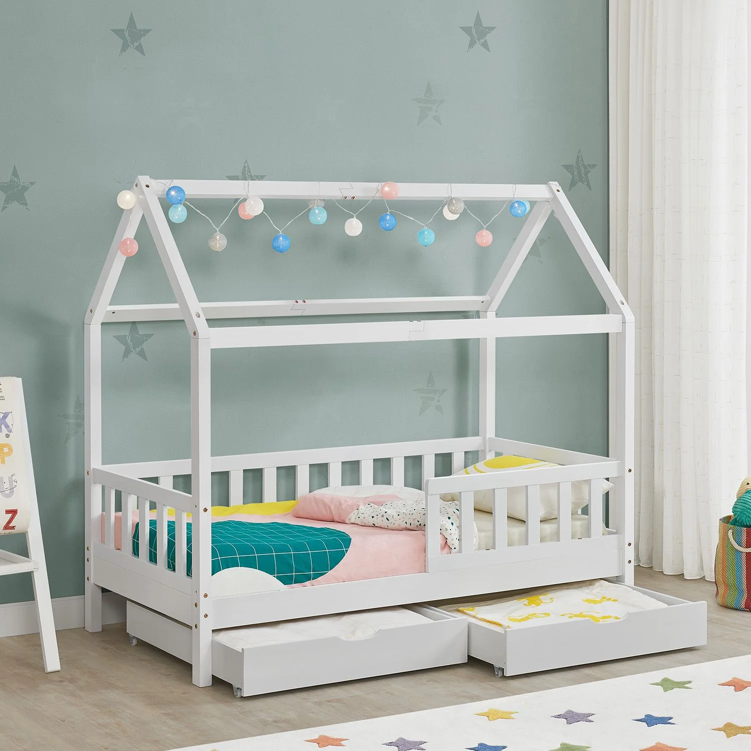 Lit enfant Marli 2025, 90 x 200 cm, avec tiroirs de rangement