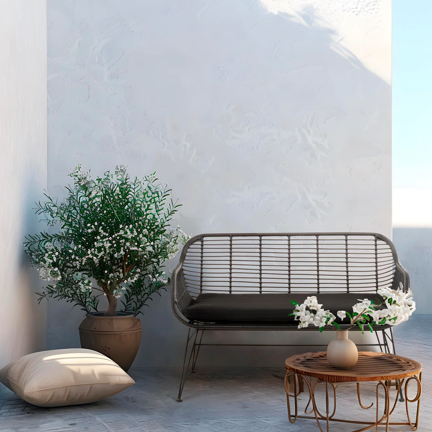 Banc en rotin synthétique noir Crète 2025