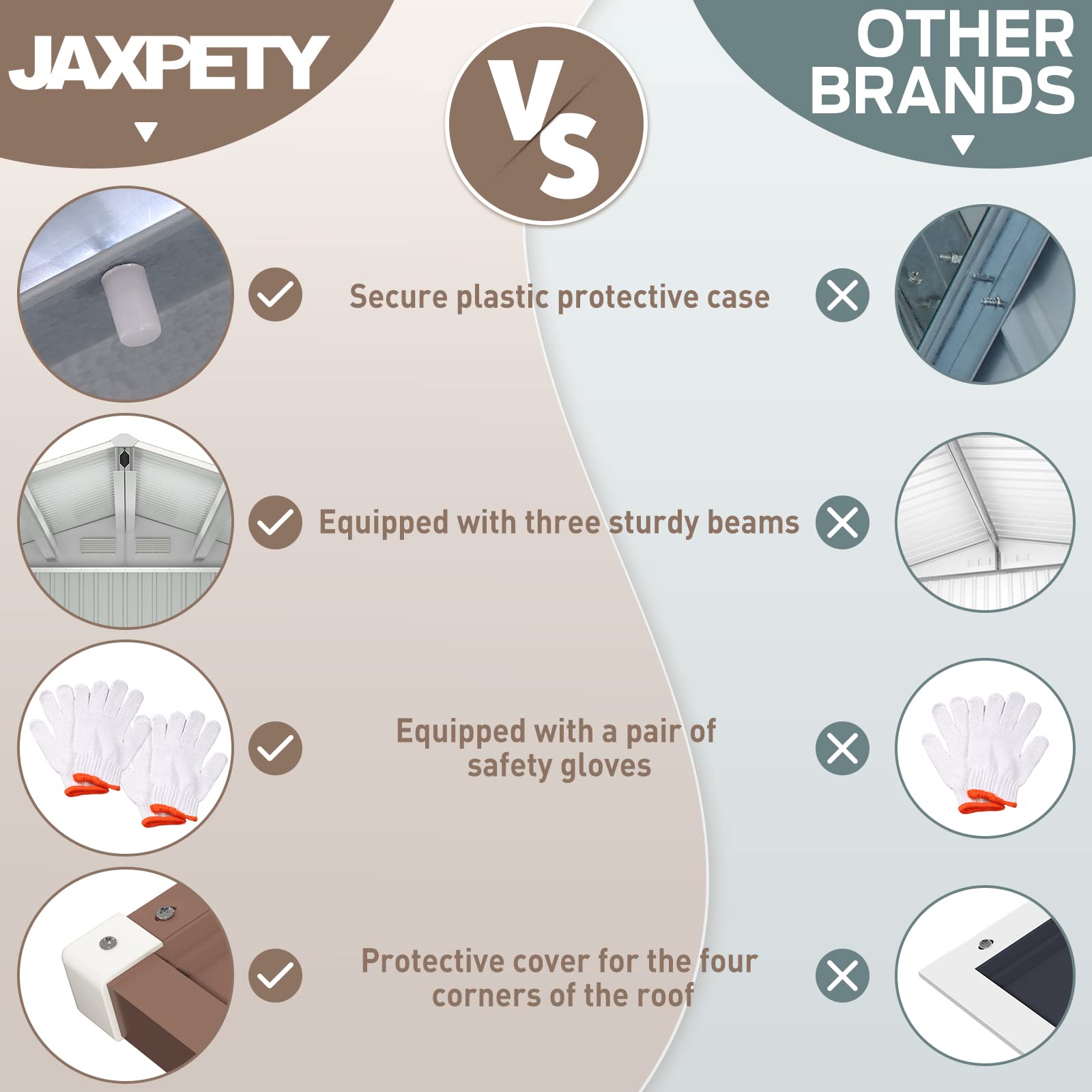 JAXPETY 6x8 fod udendørs have- og opbevaringsskur – Metalredskabsskur med skydedøre til terrasse, have eller udendørs – kaffefarvet