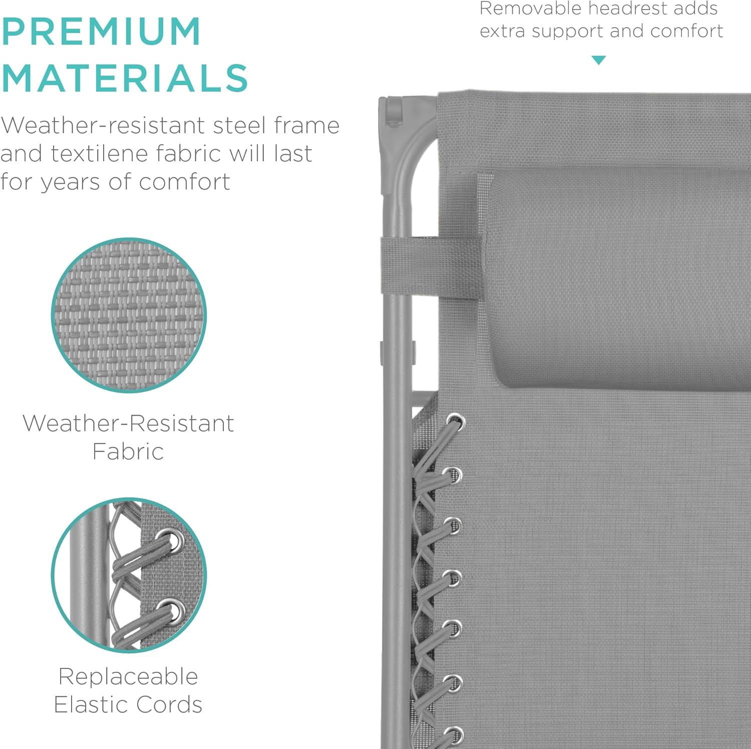 Bedste valg – Zero Gravity-lænestol til terrassen. Justerbar og foldbar udendørsstol med baldakin, nakkepude og sidebakke. Textilene – Påfugleblå