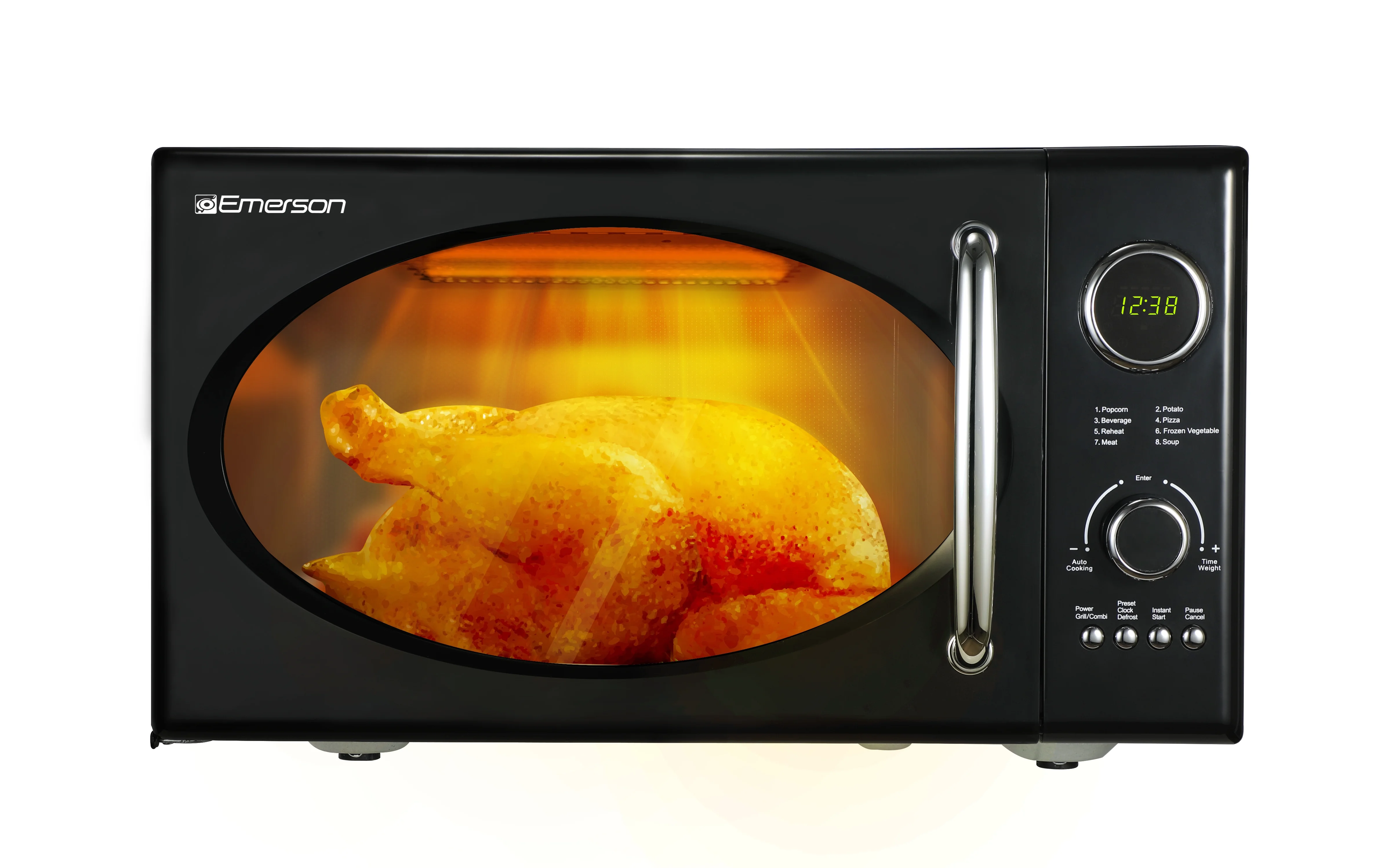 Micro-ondes rétro noir Emerson 2025, 0,9 pi³, 800 W, avec fonction grill. Modèle MWRG0901BK.