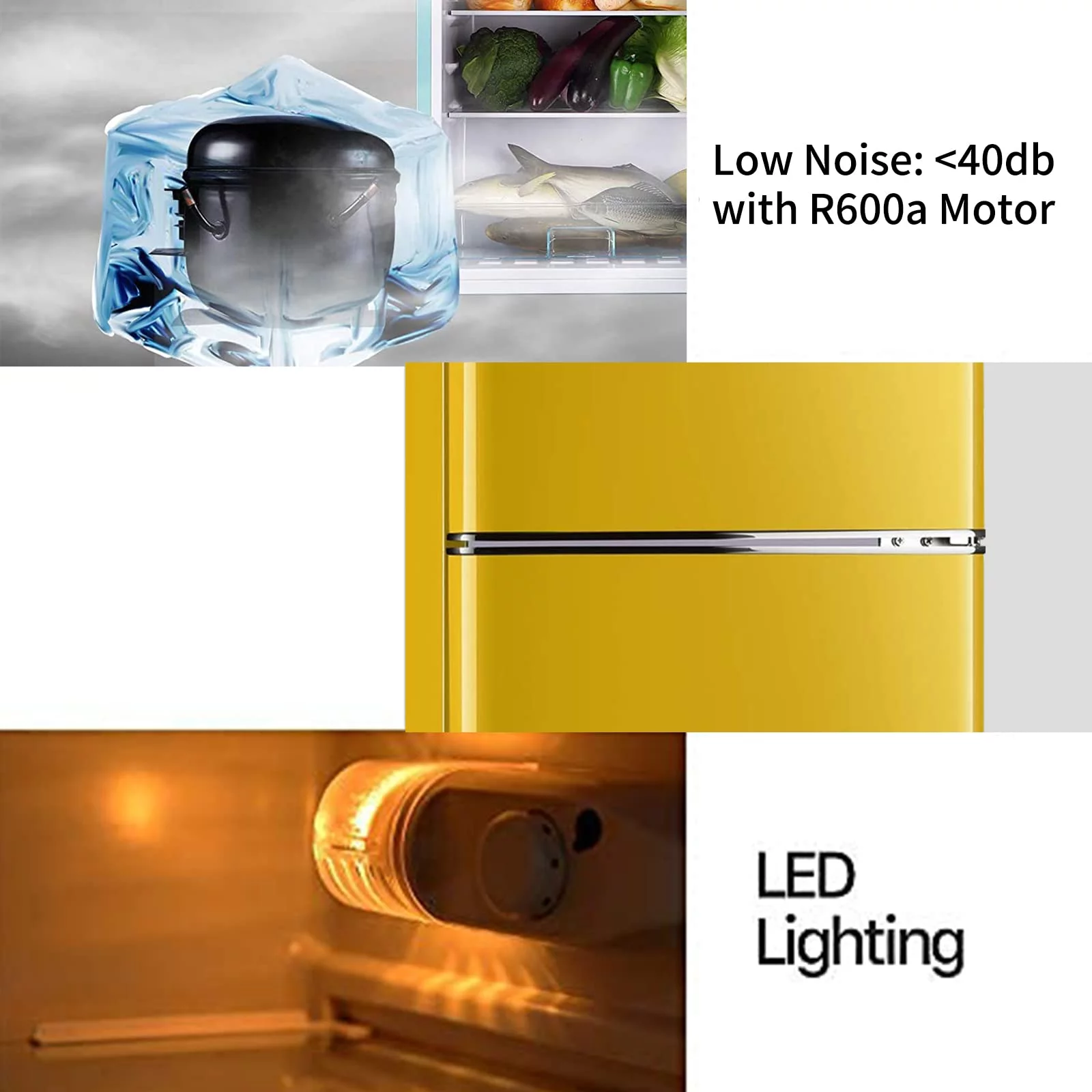 WANAI Minikøleskab. 3,5 kubikfod. Dobbeltdør med fryser. Gul