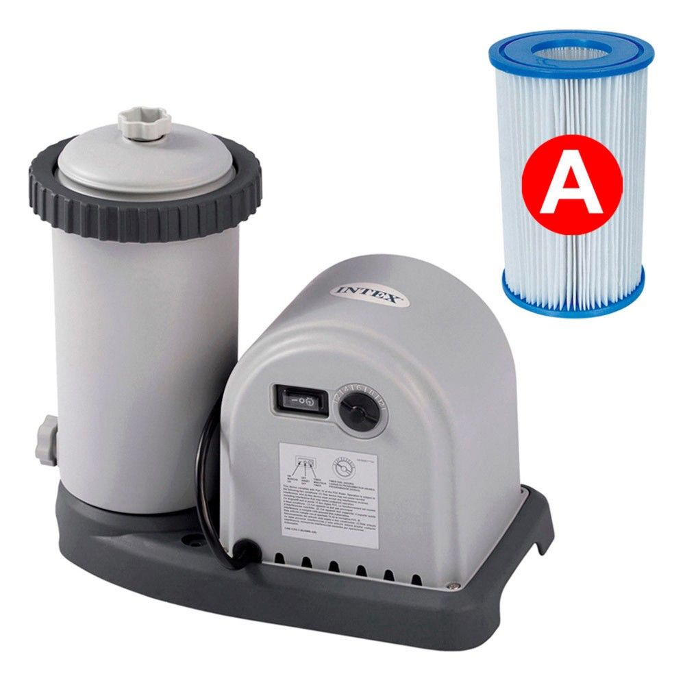 Intex 549x122cm Runder, röhrenförmiger PVC-Aufstellpool, Grau, mit Filterpumpe