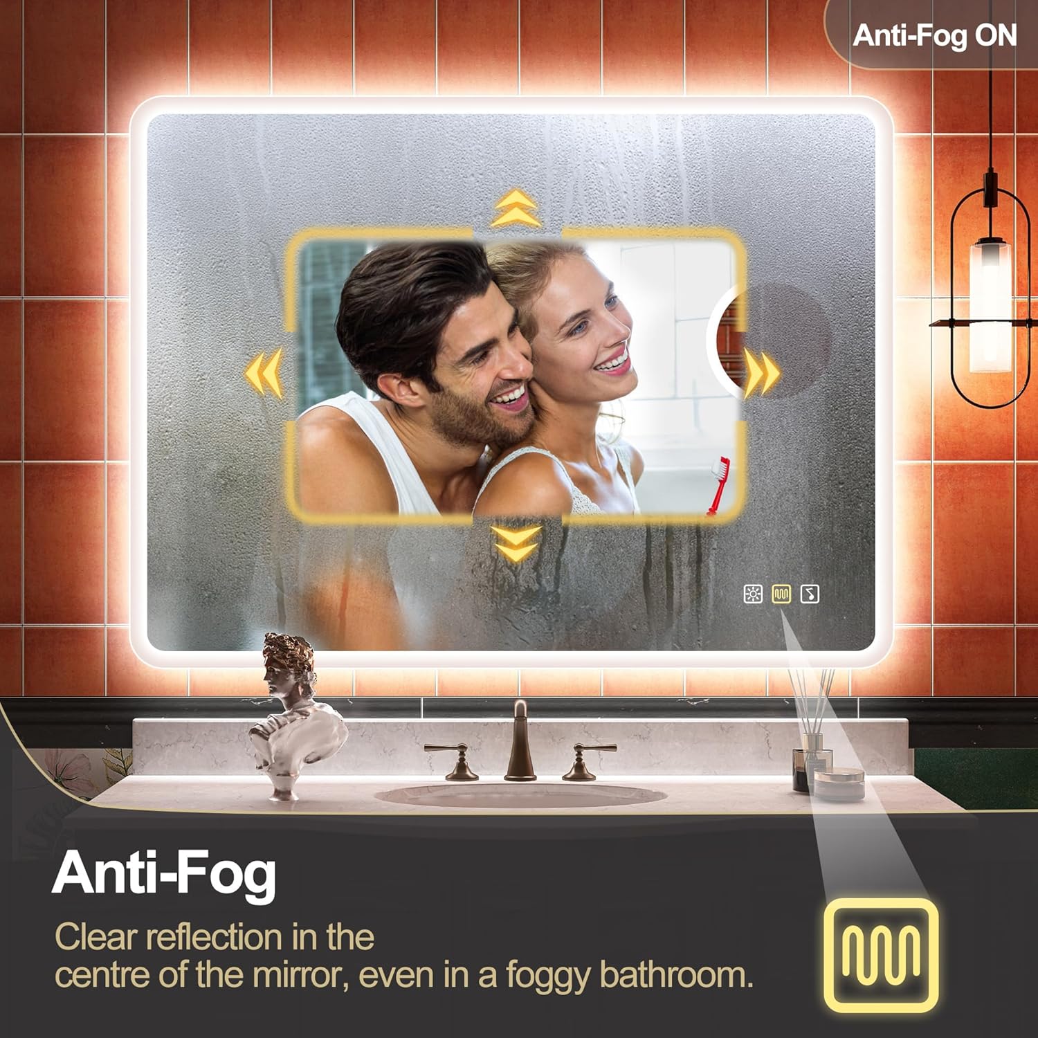 S'bagno badeværelsesspejl med lys 1200x700mm, IP44 - badeværelsesspejl med LED og Bluetooth, antidugfunktion / 3 lysfarver (3000K, 4000K, 6500K) / Dæmpbar / Memory, lodrette eller vandrette badeværelsesspejle med LED