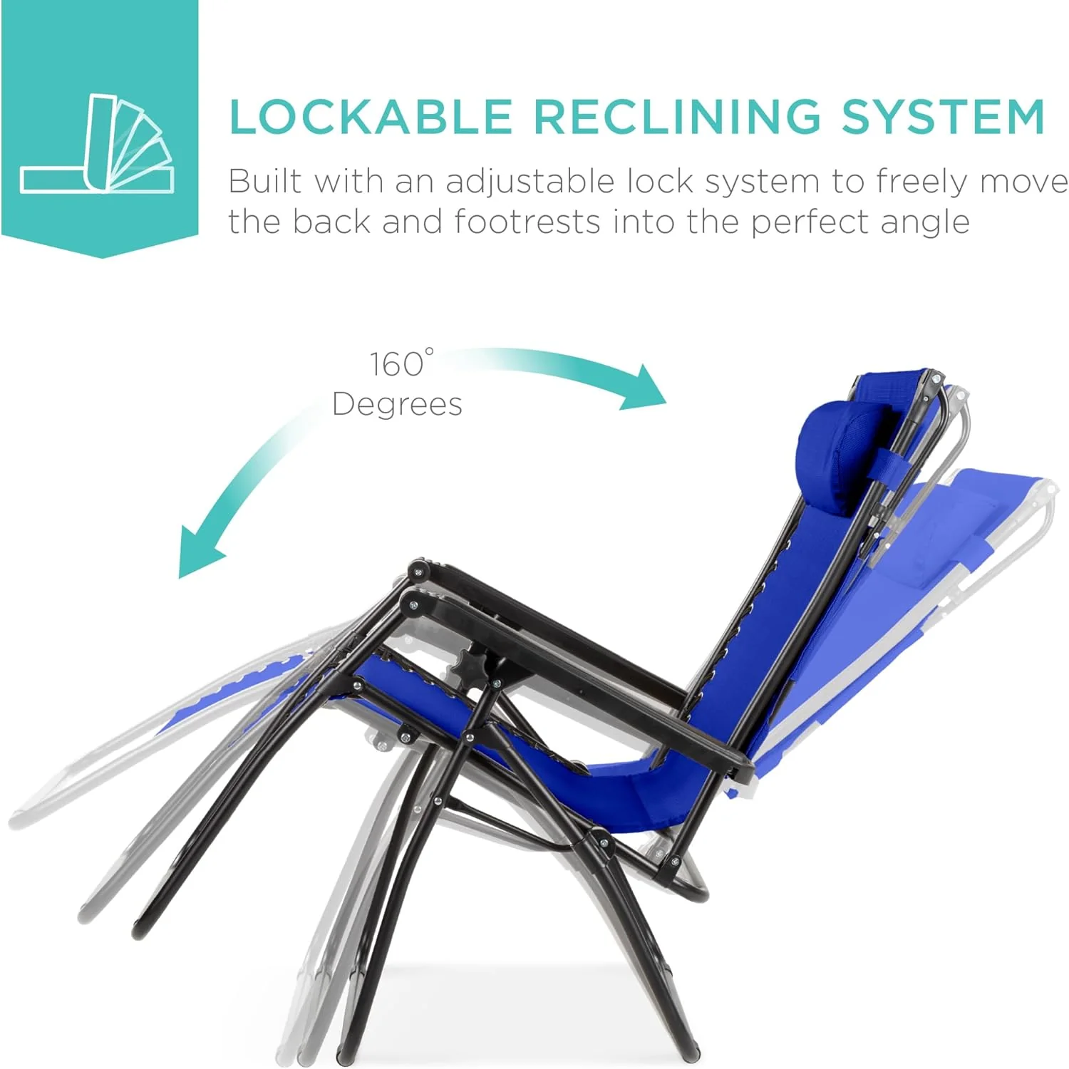 Bedste valg – Zero Gravity-lænestol til terrassen. Justerbar og foldbar udendørsstol med baldakin, nakkepude og sidebakke. Textilene – Påfugleblå