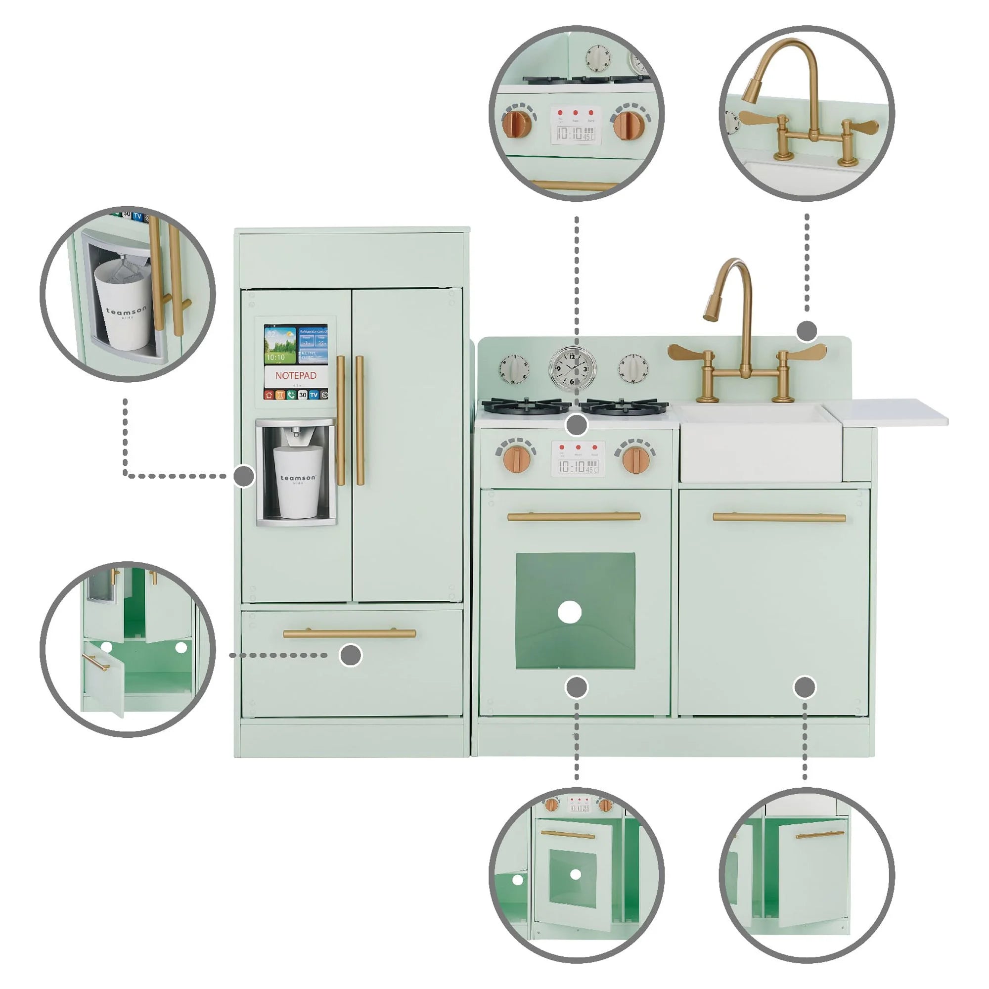 Cuisine jouet Little Chef Charlotte de Teamson Kids (2025) avec réfrigérateur séparé, meuble de cuisine et fonctionnalités interactives. État neuf.