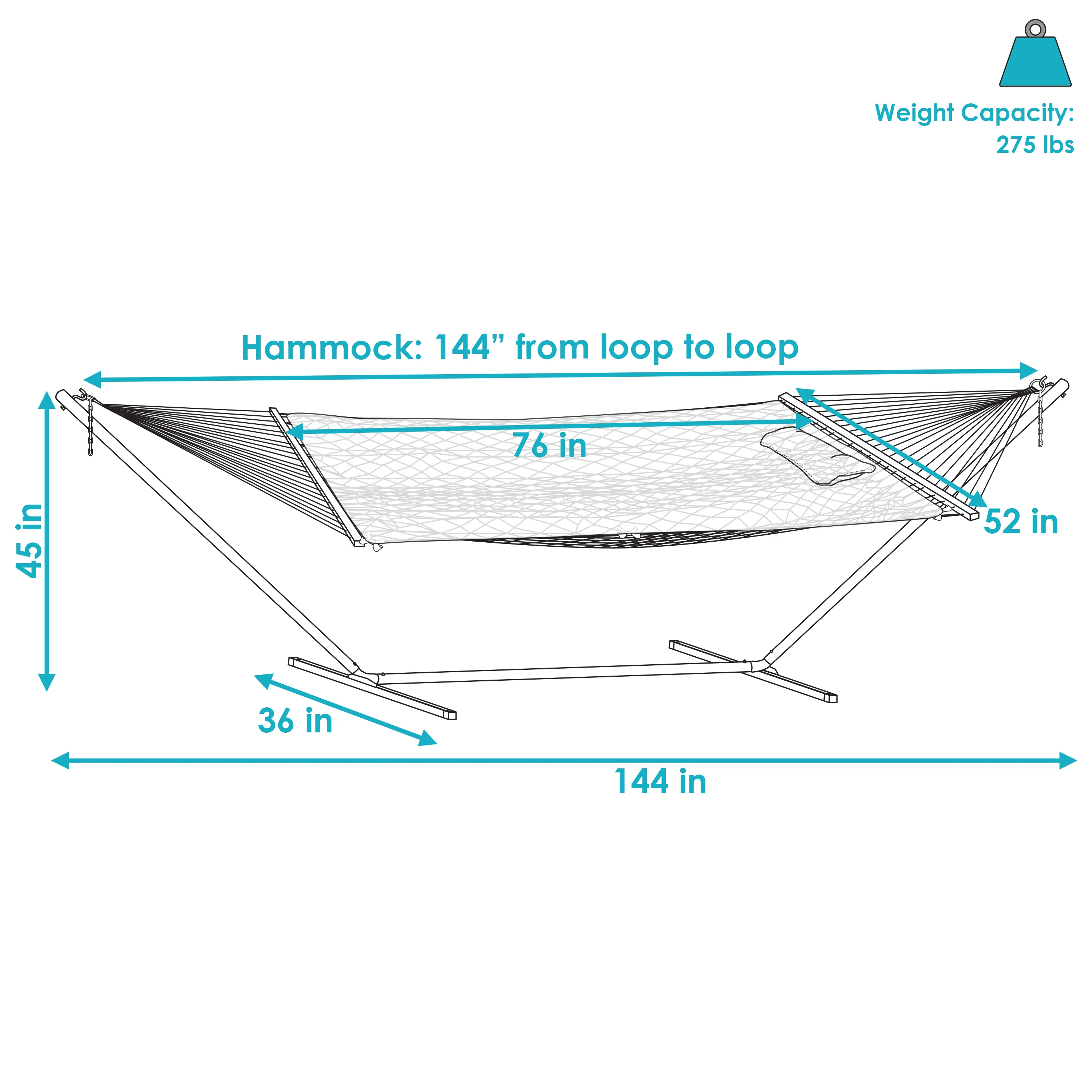 2025 Sunnydaze 12' rebhængekøje med stålstativ, madras og pude
