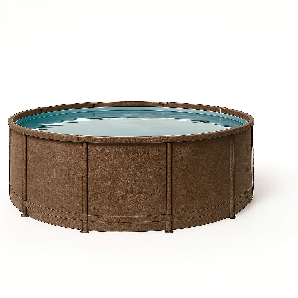 Piscine tubulaire ronde amovible en acier, 358 x 98 cm, marron, avec filtre et échelle bCupXsA263QX