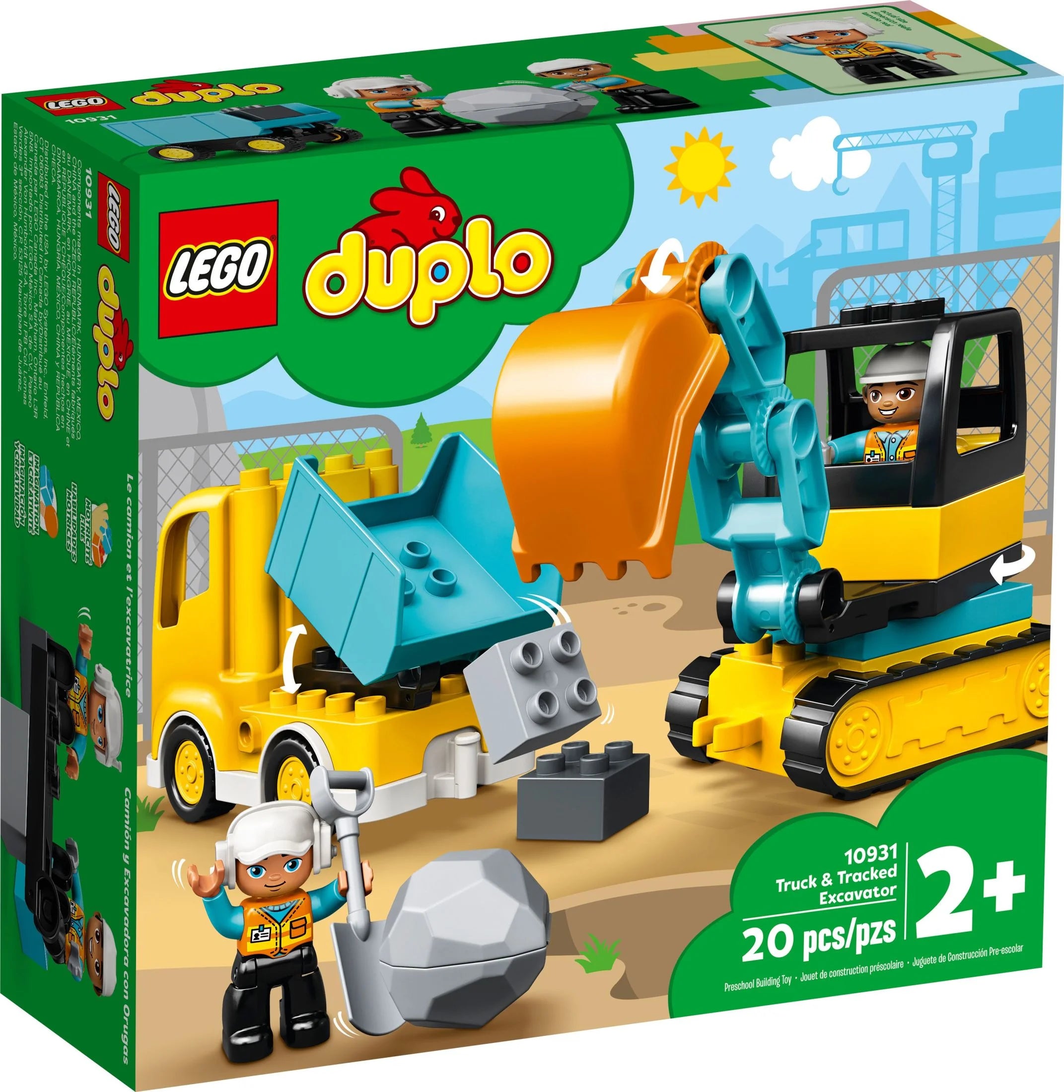 LEGO DUPLO City Lastbil og Larvebåndsgravemaskine Entreprenørkøretøj 10931, Legetøj til Drenge og Piger i Alderen 2-4, Udvikling af Finmotorik
