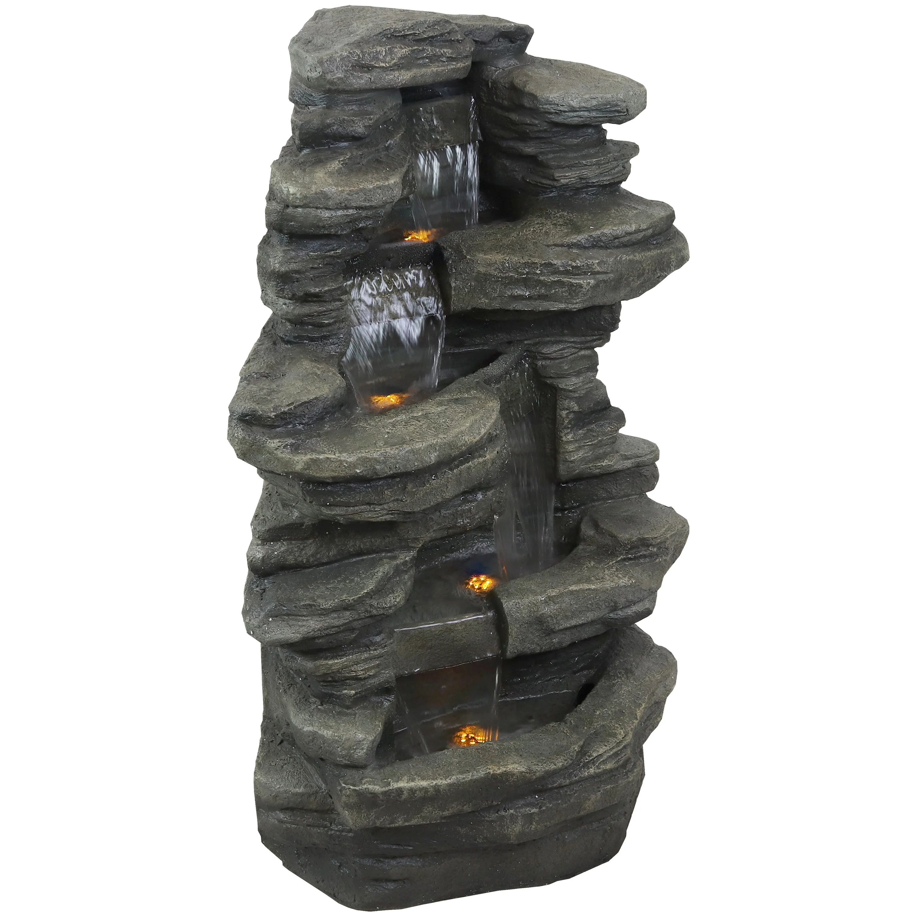 Fontaine cascade extérieure Sunnydaze 2025 en pierres empilées avec éclairage LED - 96,5 cm (38 pouces)