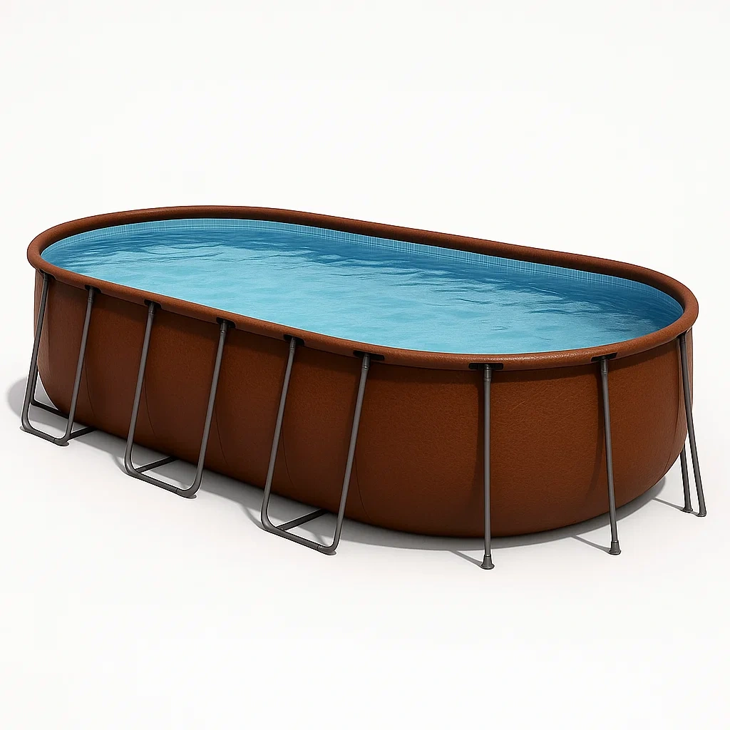 Piscine tubulaire ovale 472 x 286 x 104 cm, couleur marron, structure métallique, convient à tous les âges, rFORyYK157yy