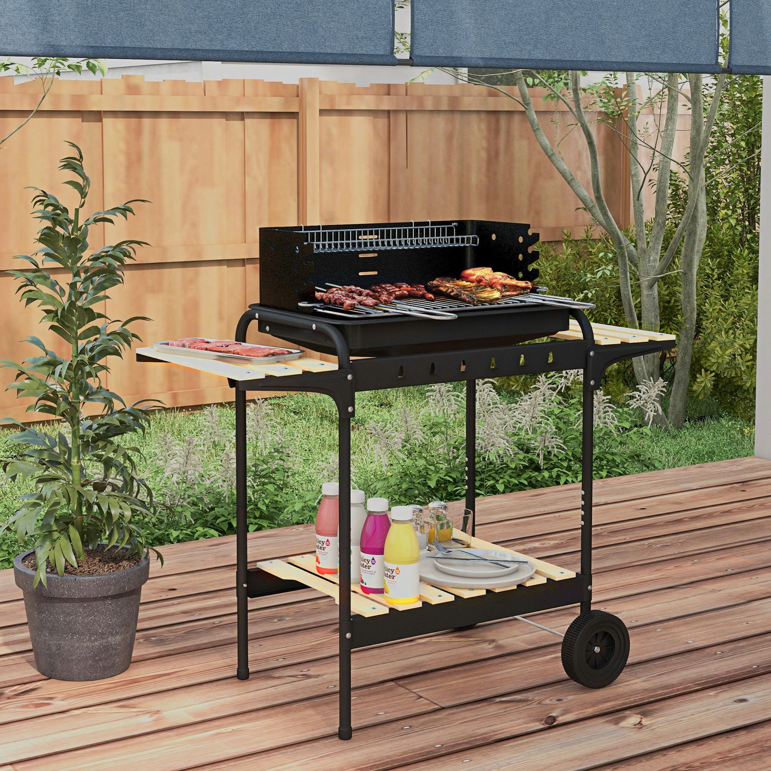 Outsunny Holzkohlegrill, Metall Kiefer, 103 x 47 x 95 cm, Schwarz