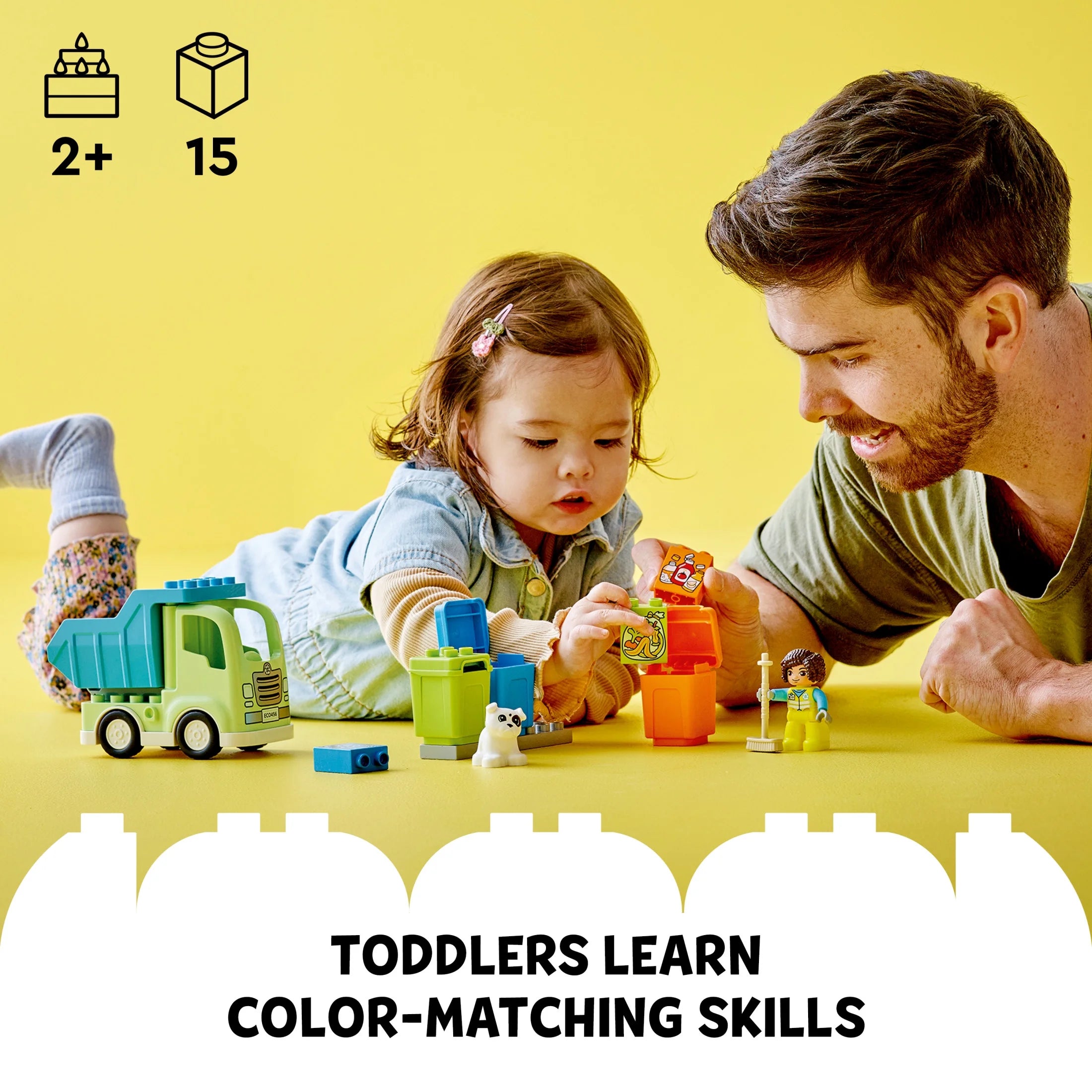 LEGO DUPLO City Camion de recyclage 10987, Jeu de construction, Apprends en jouant avec ce cadeau STEM créatif pour garçons et filles de 2 ans et plus, Comprend 3 poubelles de tri