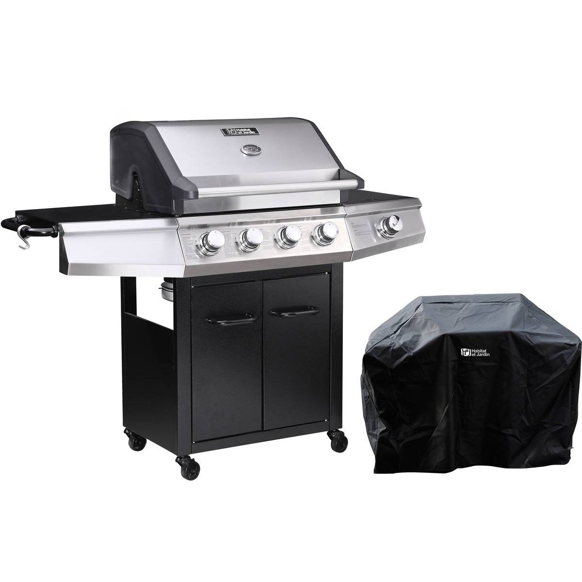Gasgrill „Bingo 5“ – 5 Brenner (1 Seite) – 15,2 kW + Schutzabdeckung – Schwarz