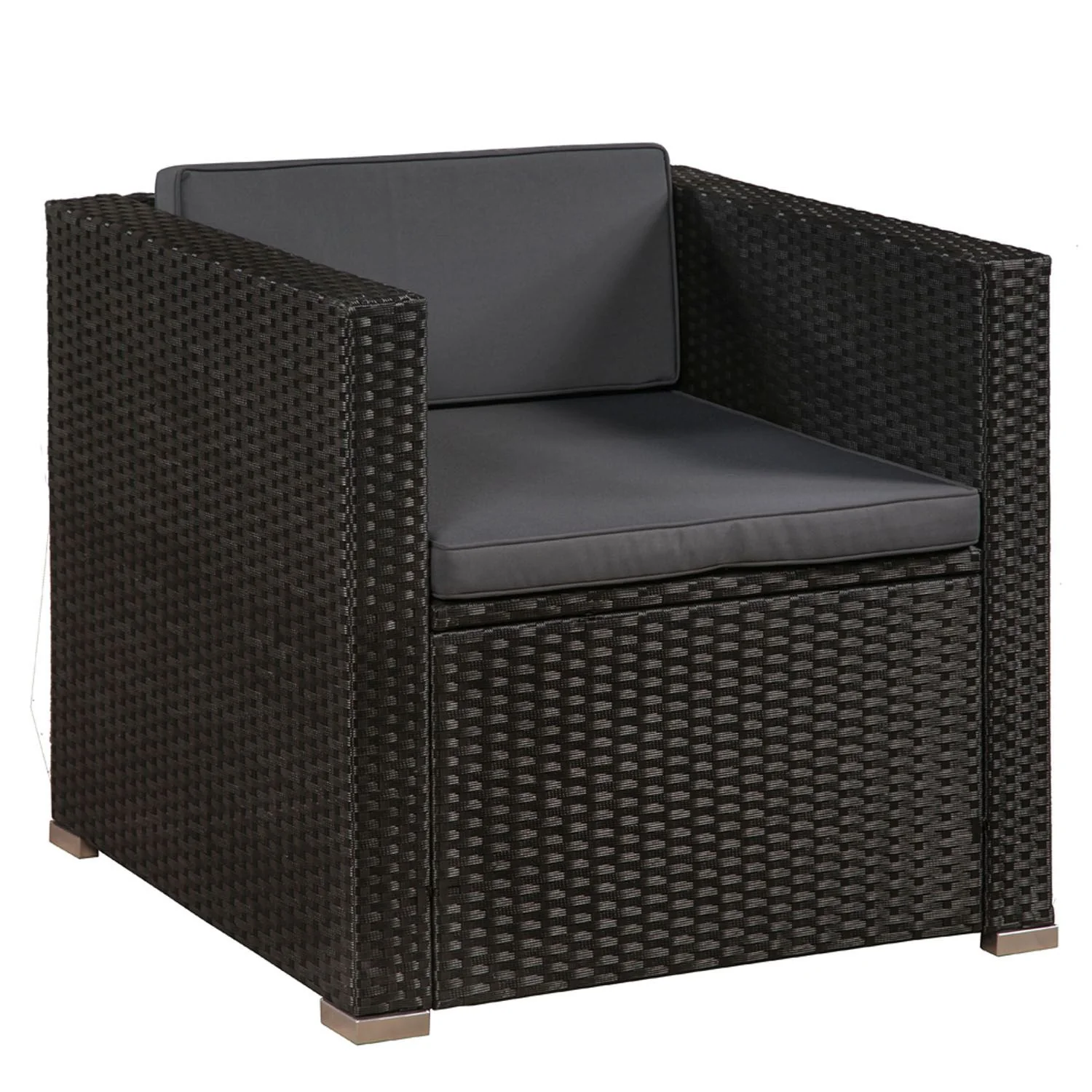 Ensemble de jardin en résine tressée Punta Cana M 2025, noir avec coussins gris