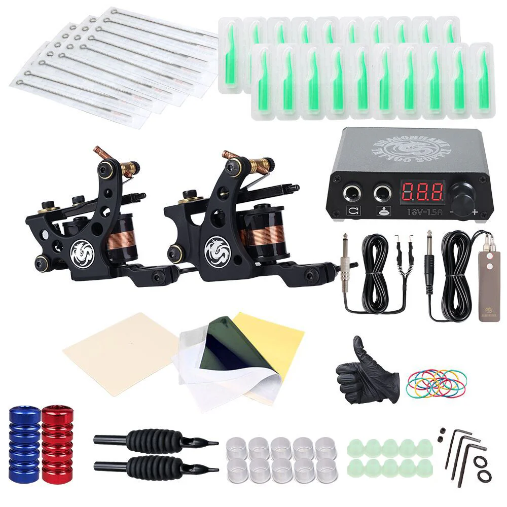 Dragonhawk Komplettes Tattoo-Set mit 2 Maschinen und Netzteil