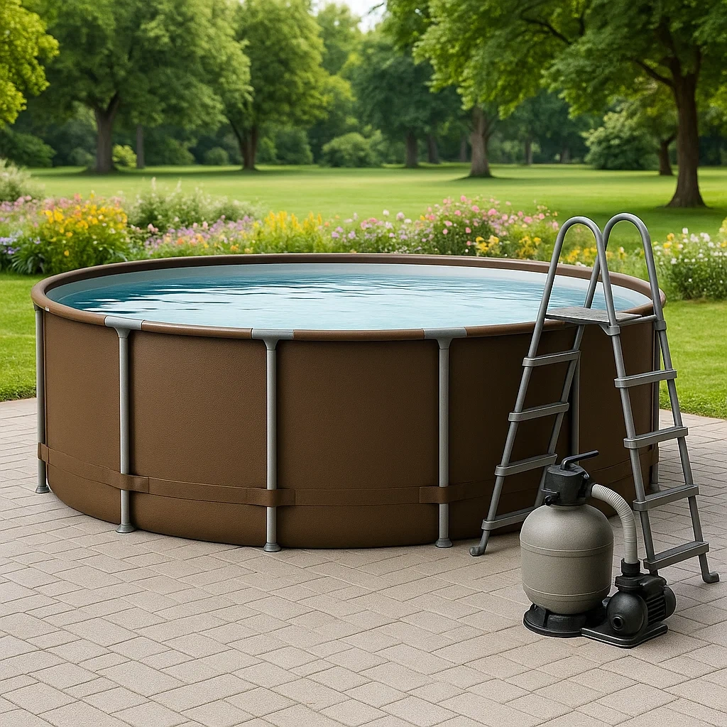 Piscine tubulaire ronde amovible en acier 448 x 105 cm marron/gris avec filtre et échelle JJkGSMi281zC