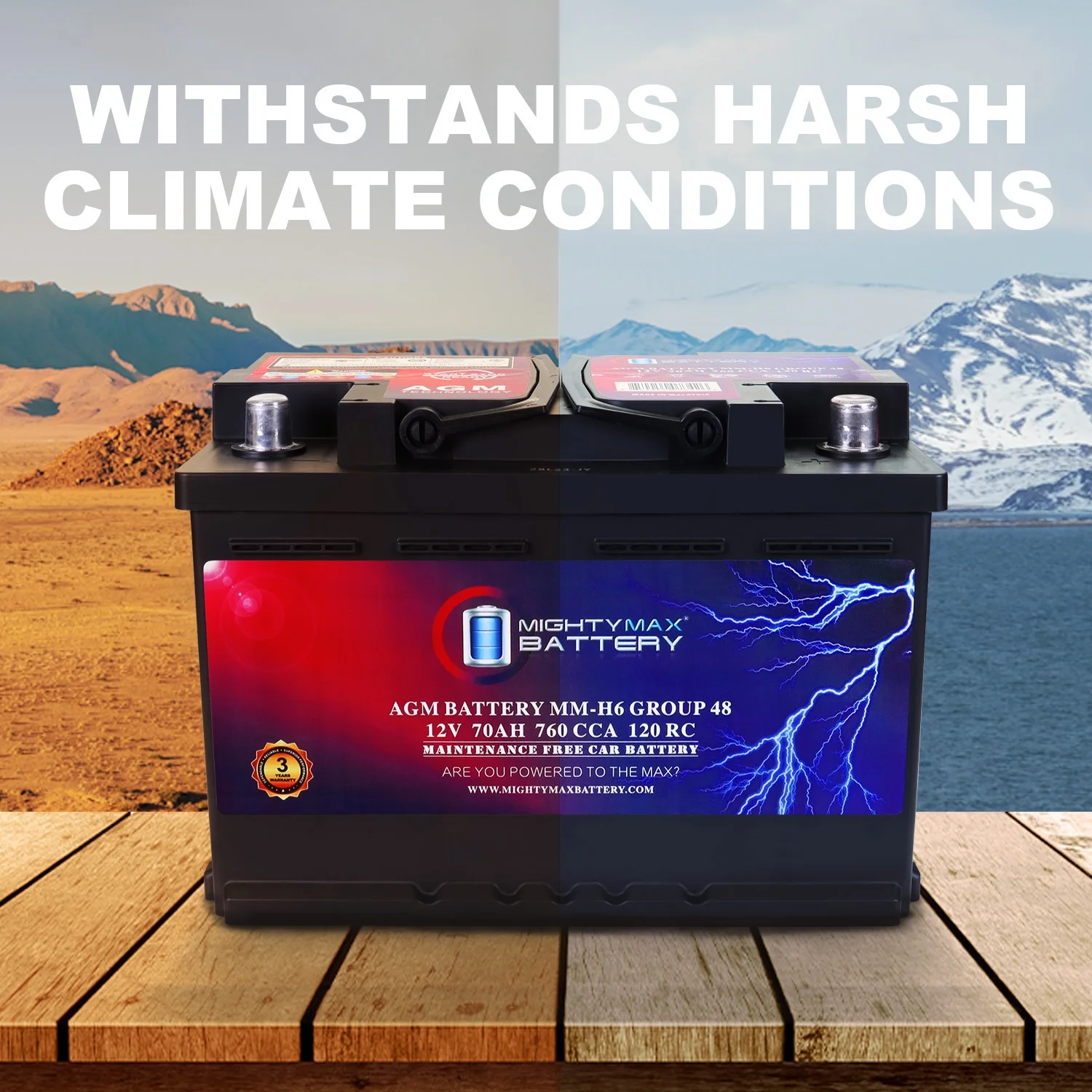 Udskiftningsbatteri MM-H6 Gruppe 48 12V 70Ah 120 RC 760 CCA – Kompatibel med Chevrolet Silverado 1500 1/2 Tonne 2007–2013