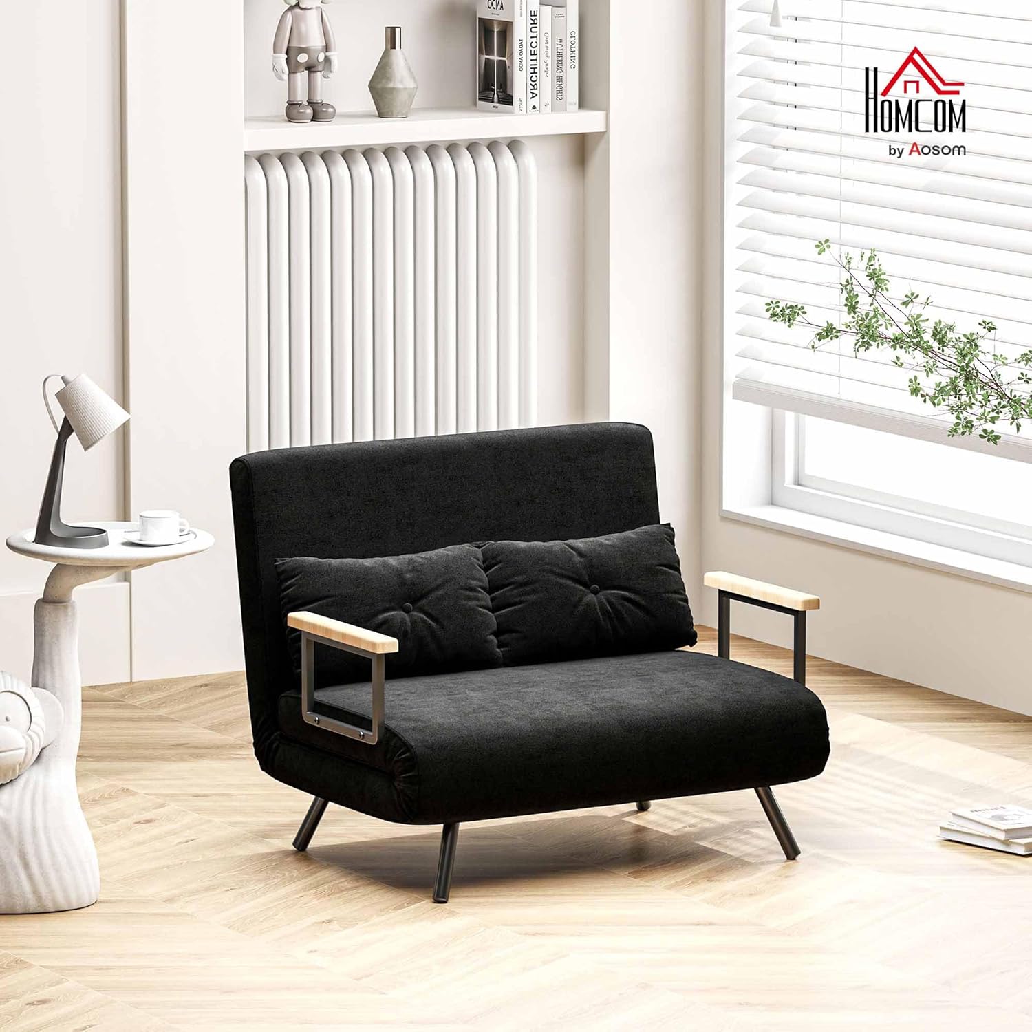 HOMCOM Schlafsofa, 2-Sitzer, Klappsofa, Samtbezug, 5-fach verstellbare Rückenlehne und gepolsterte Kissen, für Büro, Schlafzimmer, Wohnzimmer, 102 x 73 x 81 cm, Beige