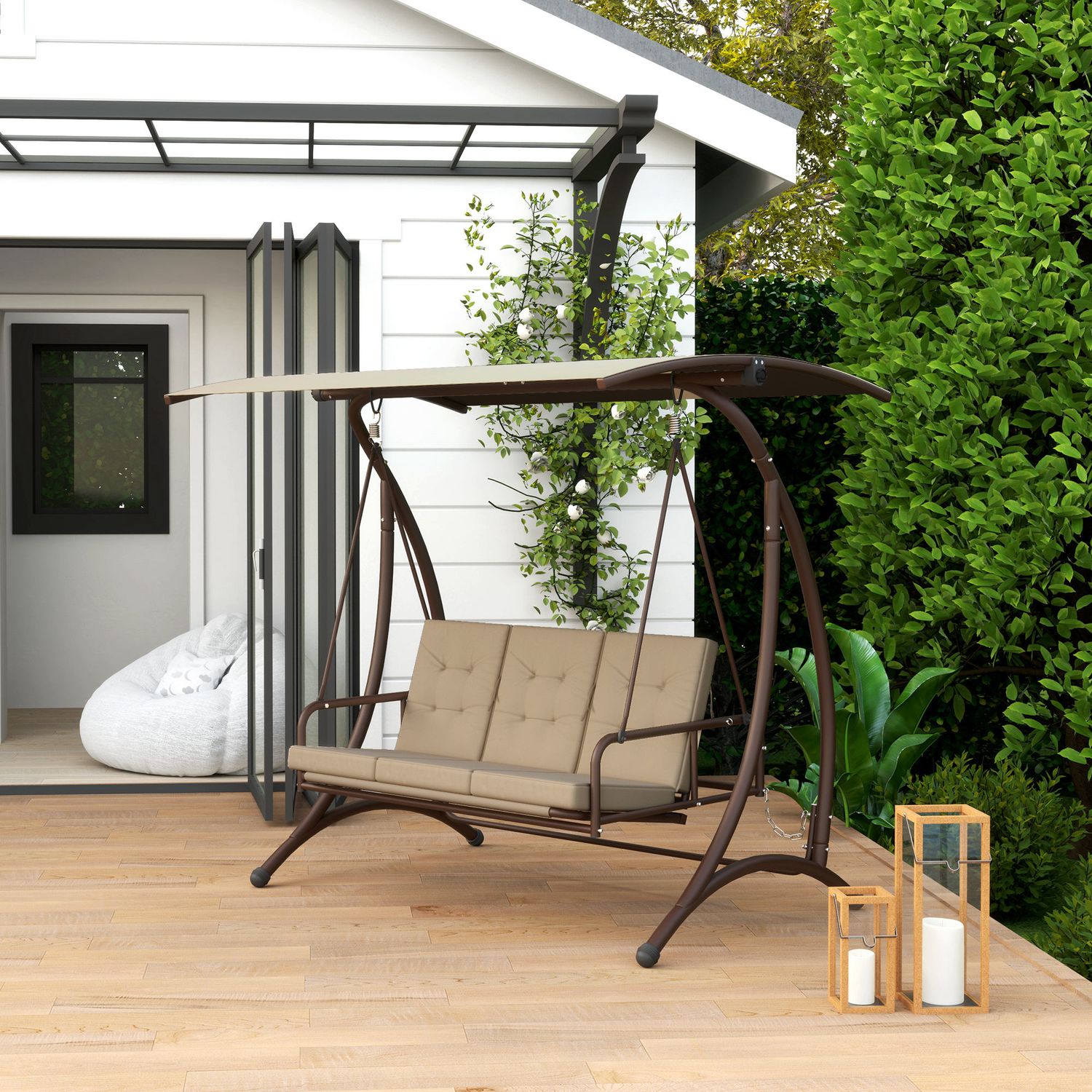 Gartenschaukel aus Stahl und Polyester, 200 x 120 x 175 cm – outsunny. Khaki