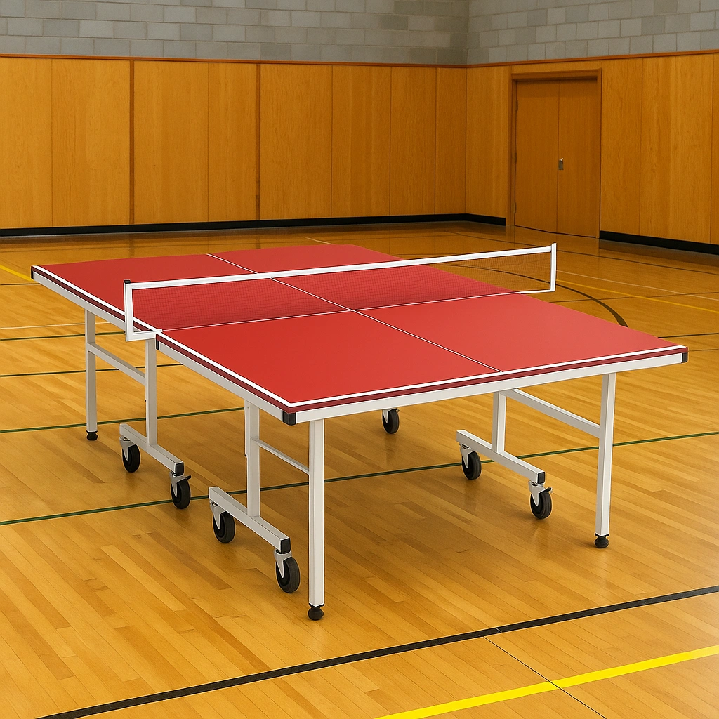 Table de ping-pong rouge avec cadre en métal blanc pour une utilisation intérieure et extérieure, 274 x 152,5 x 76 cm