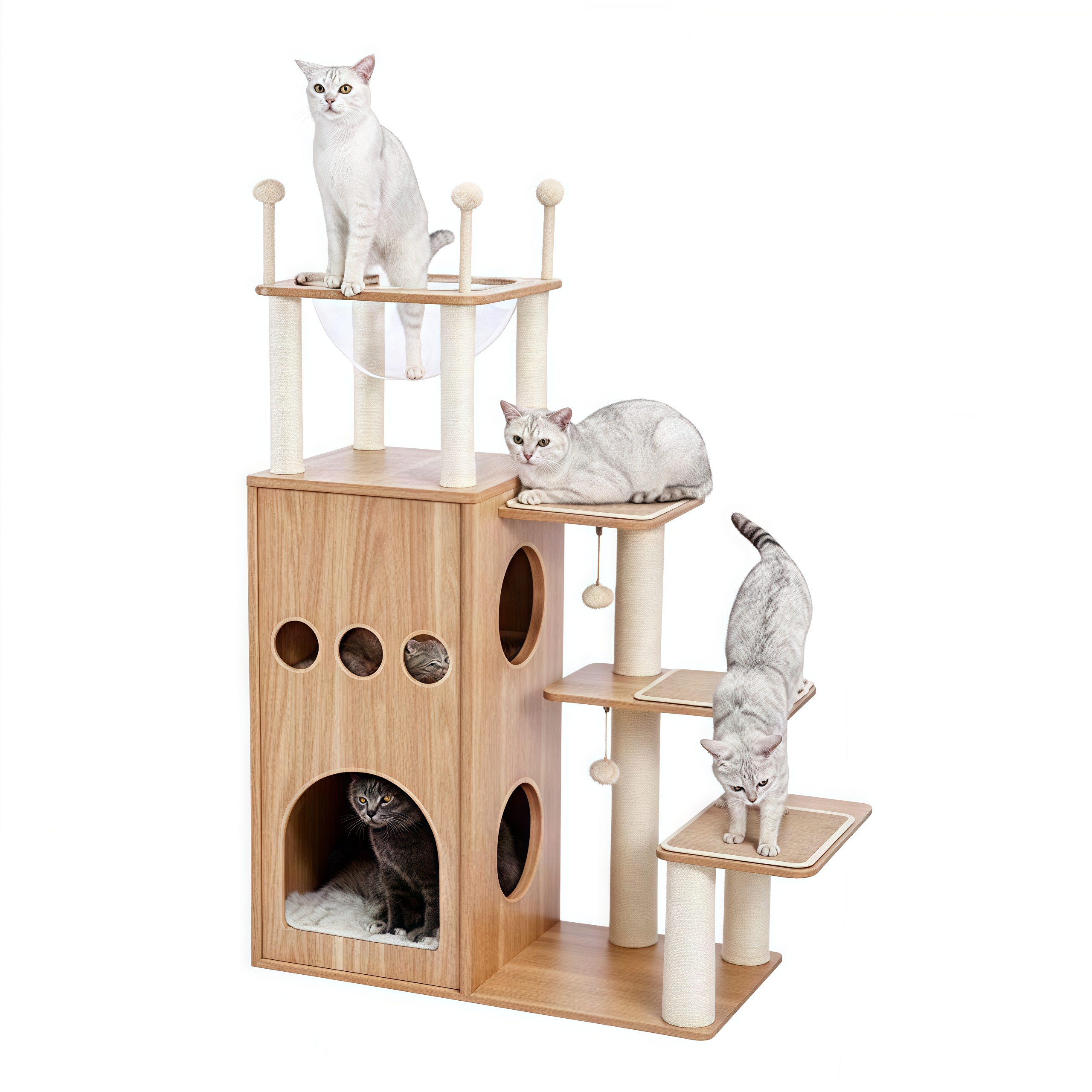 Made4Pets Katzenbaum, moderner Katzenkratzbaum mit Kratzstämmen, komplett mit Sisal bezogen
